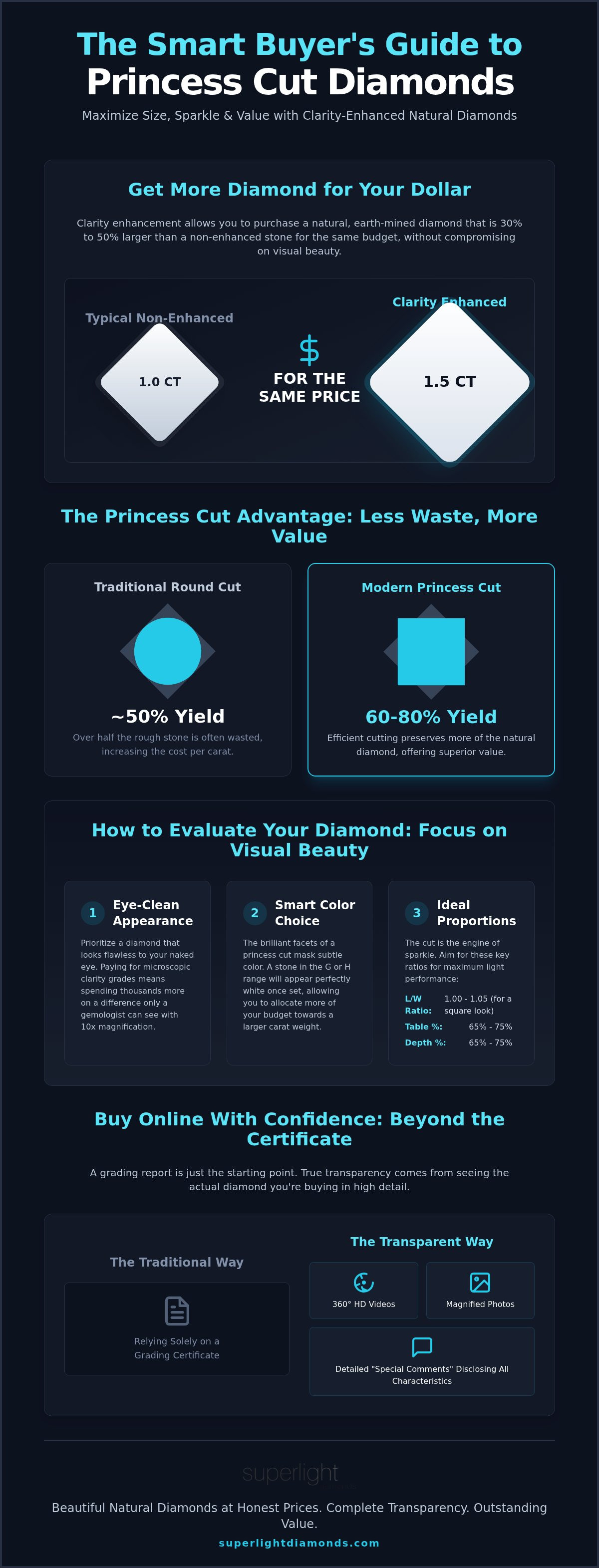 Clarity enhanced princess cut diamond