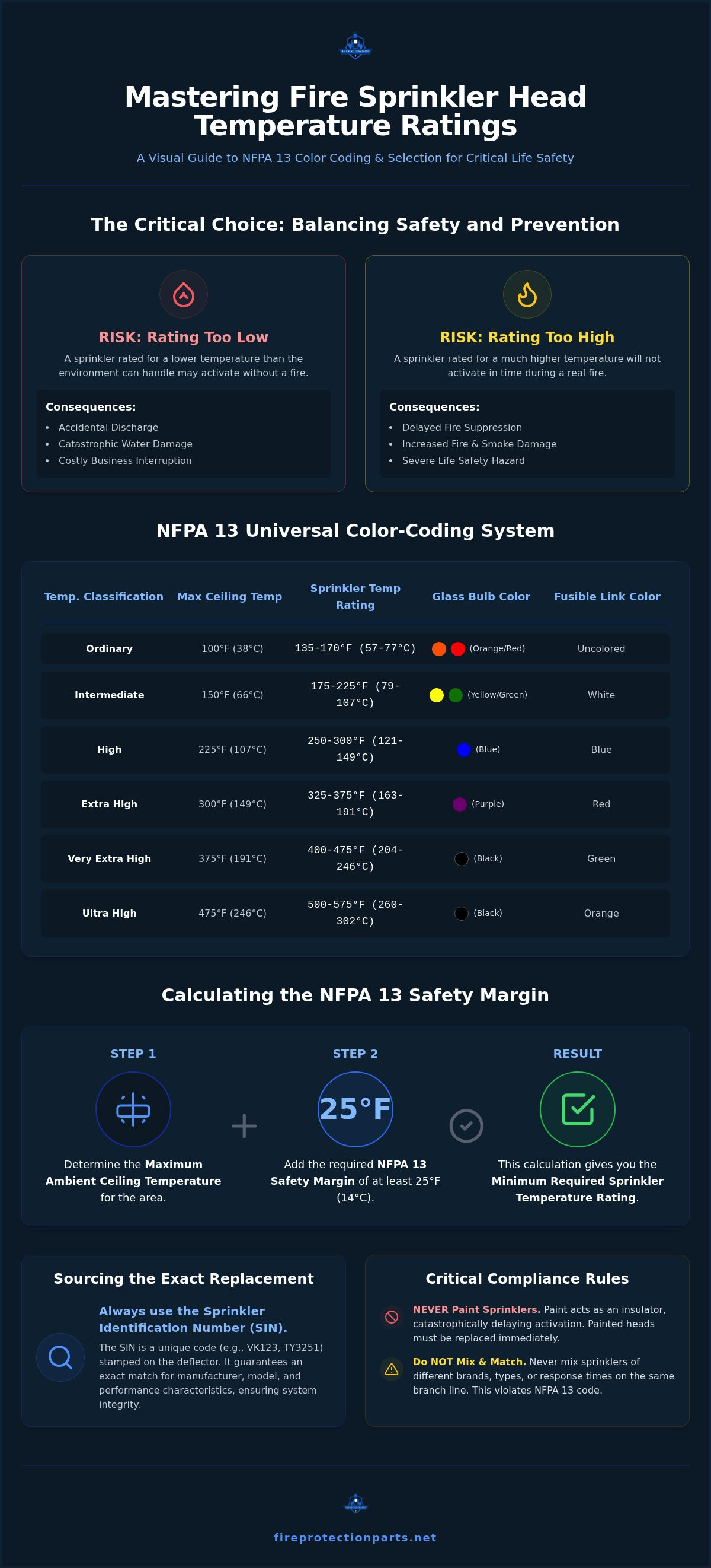 Fire sprinkler head temperature ratings