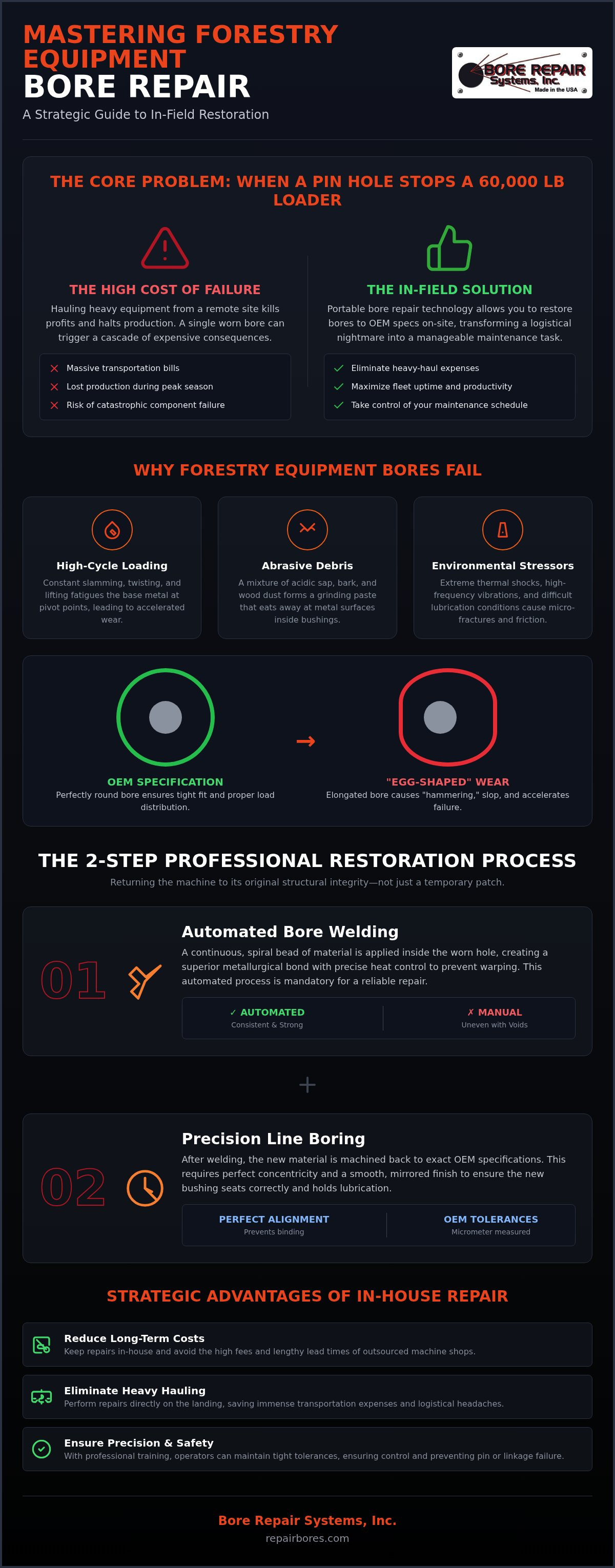 Forestry equipment bore repair