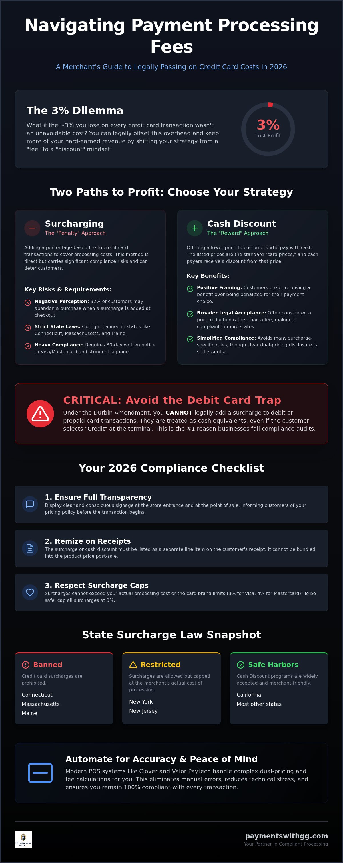 Pass processing fees to customers legally