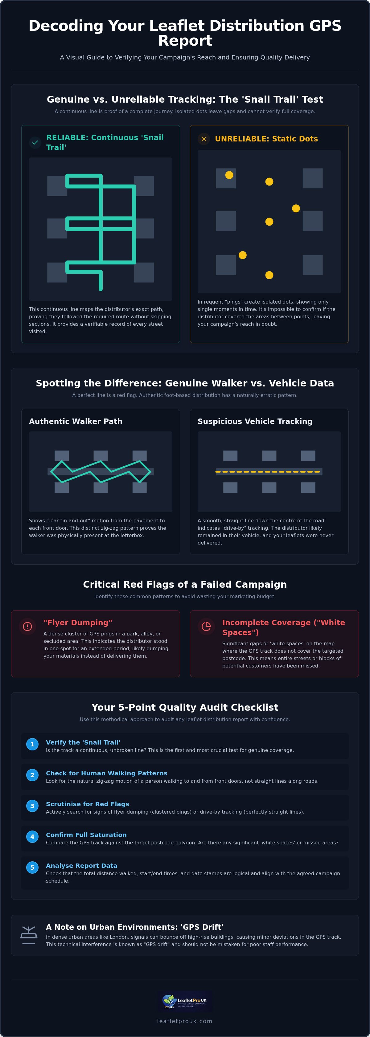 Interpreting GPS tracking reports for leaflet distribution