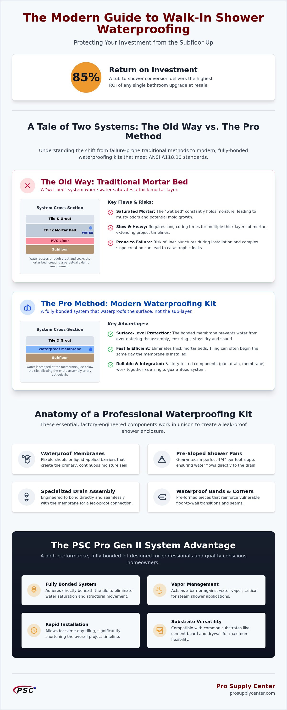 Walk-in shower waterproofing kit