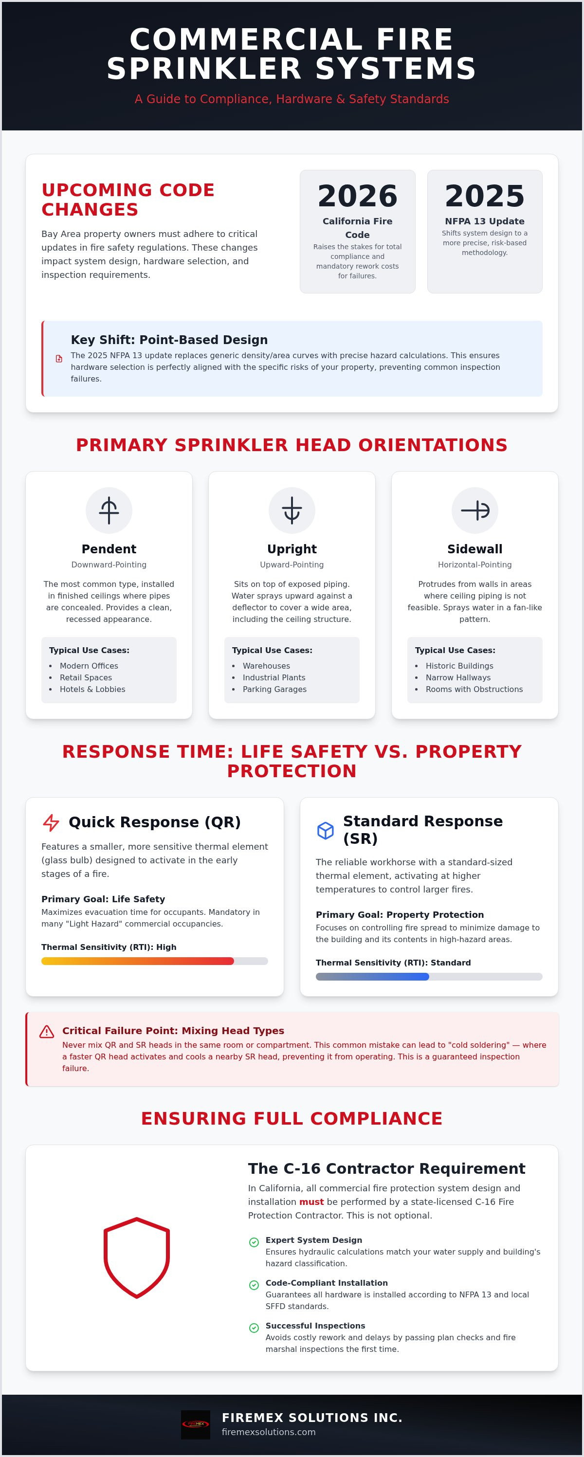 Fire sprinkler head types for commercial buildings
