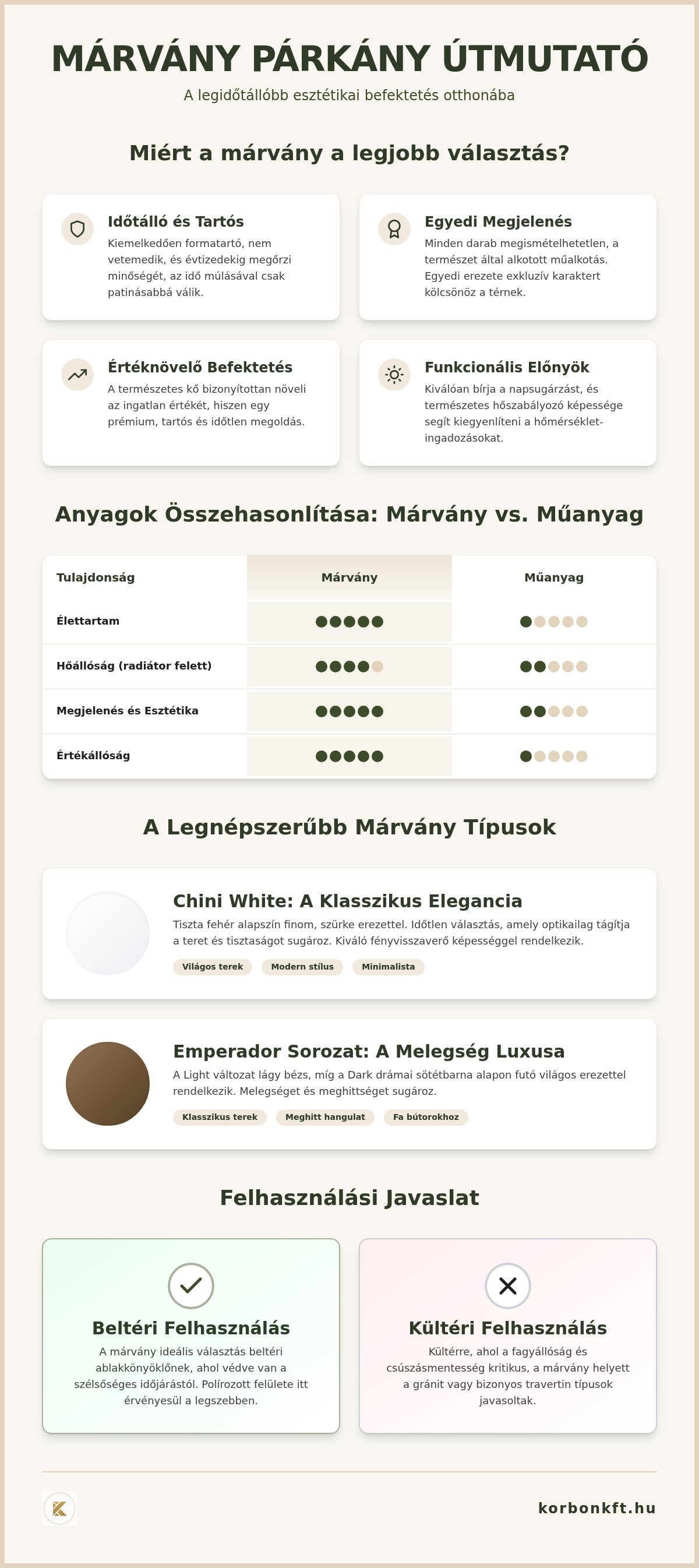 Márvány párkány típusok