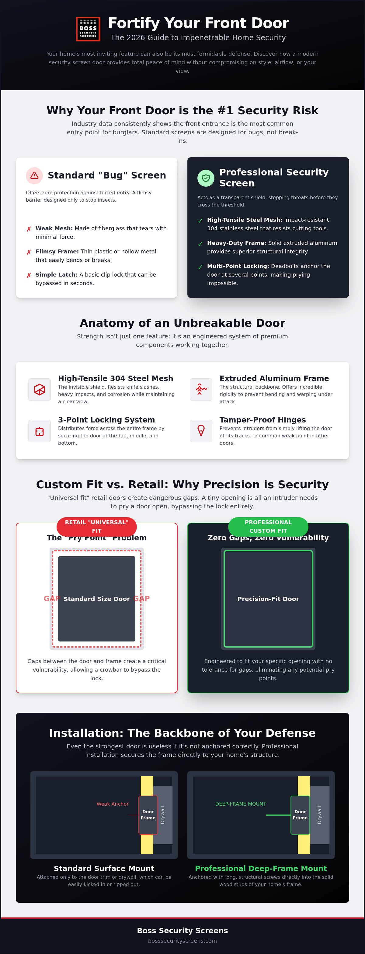 Front security screen door
