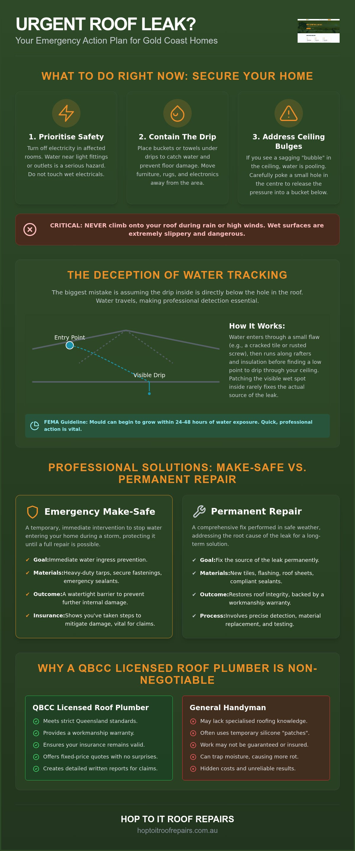 Urgent roof leak repair Gold Coast