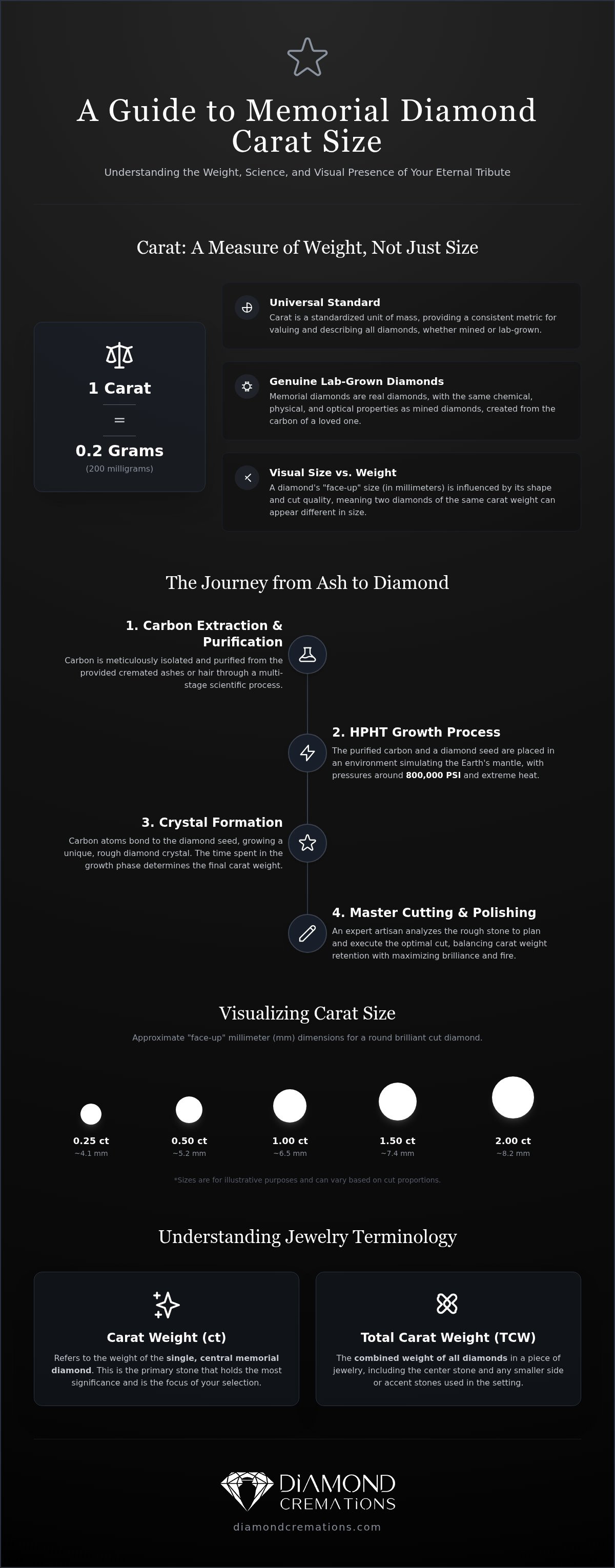 Memorial diamond carat sizes