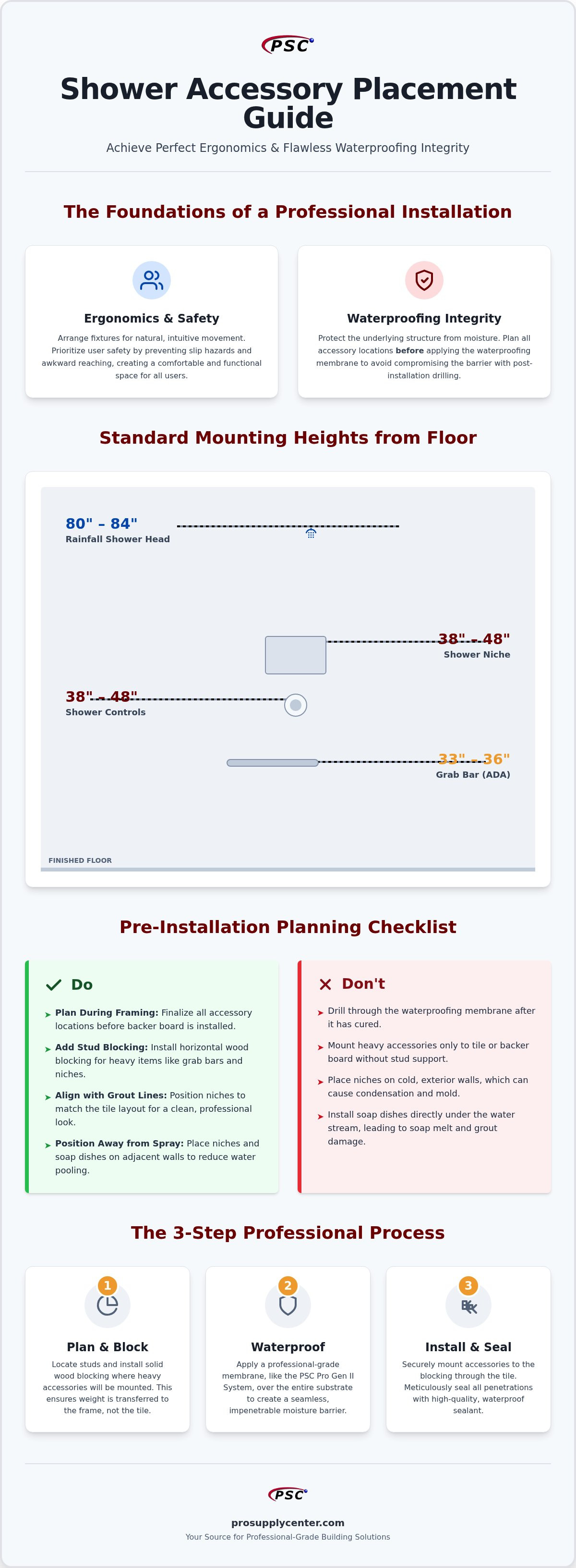 Shower accessory placement guide