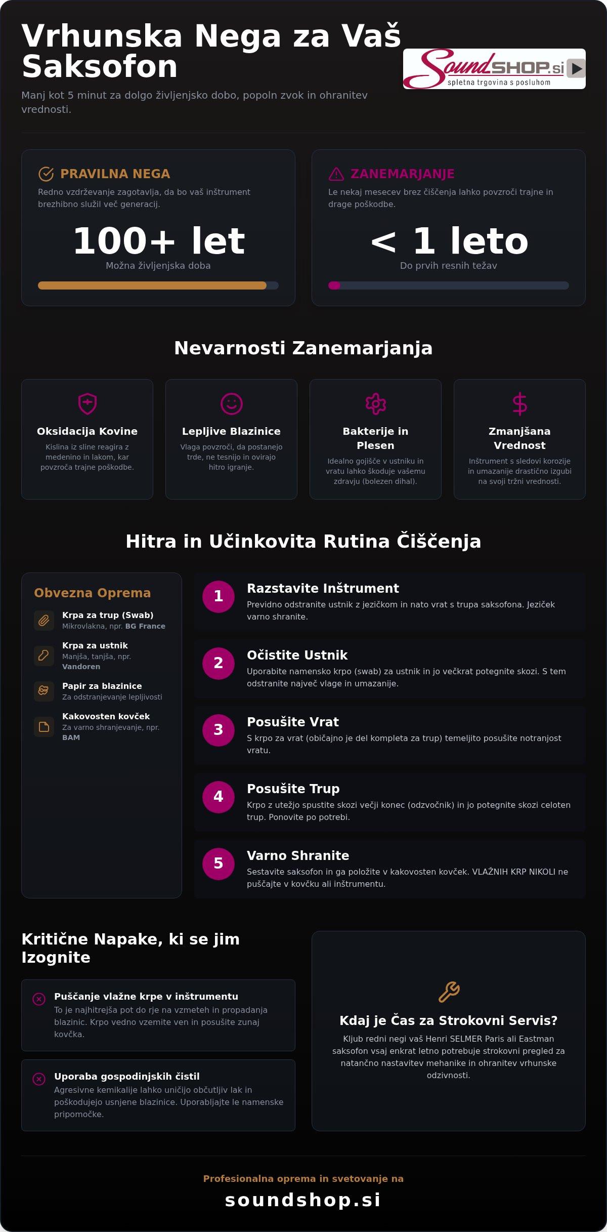 čiščenje saksofona po igranju