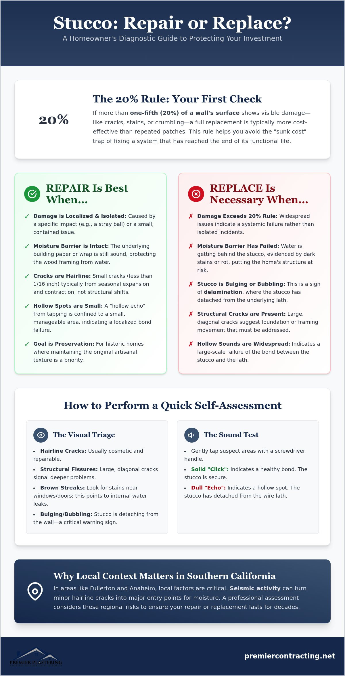 When to repair vs replace stucco