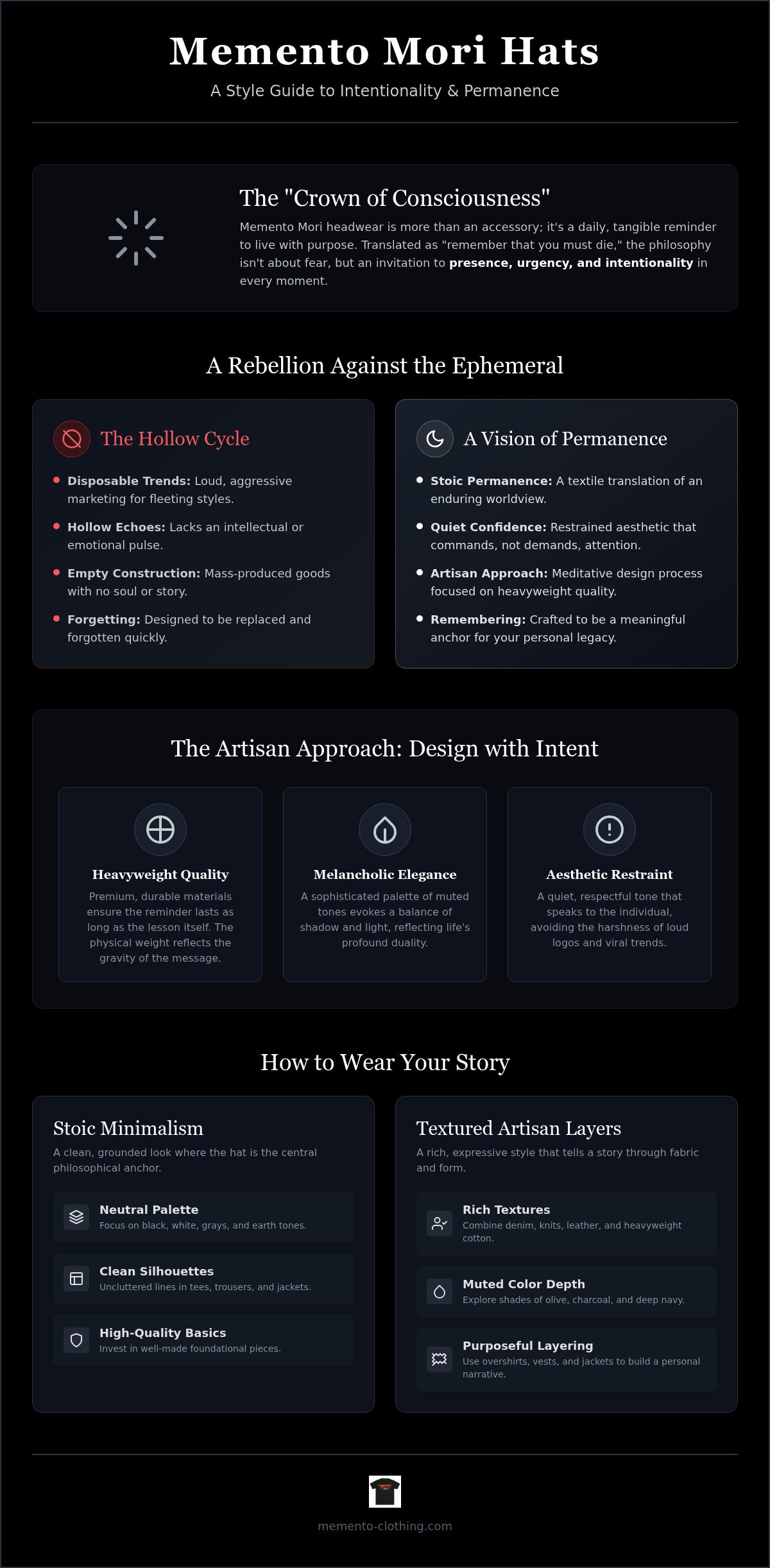 Memento Mori hats style guide