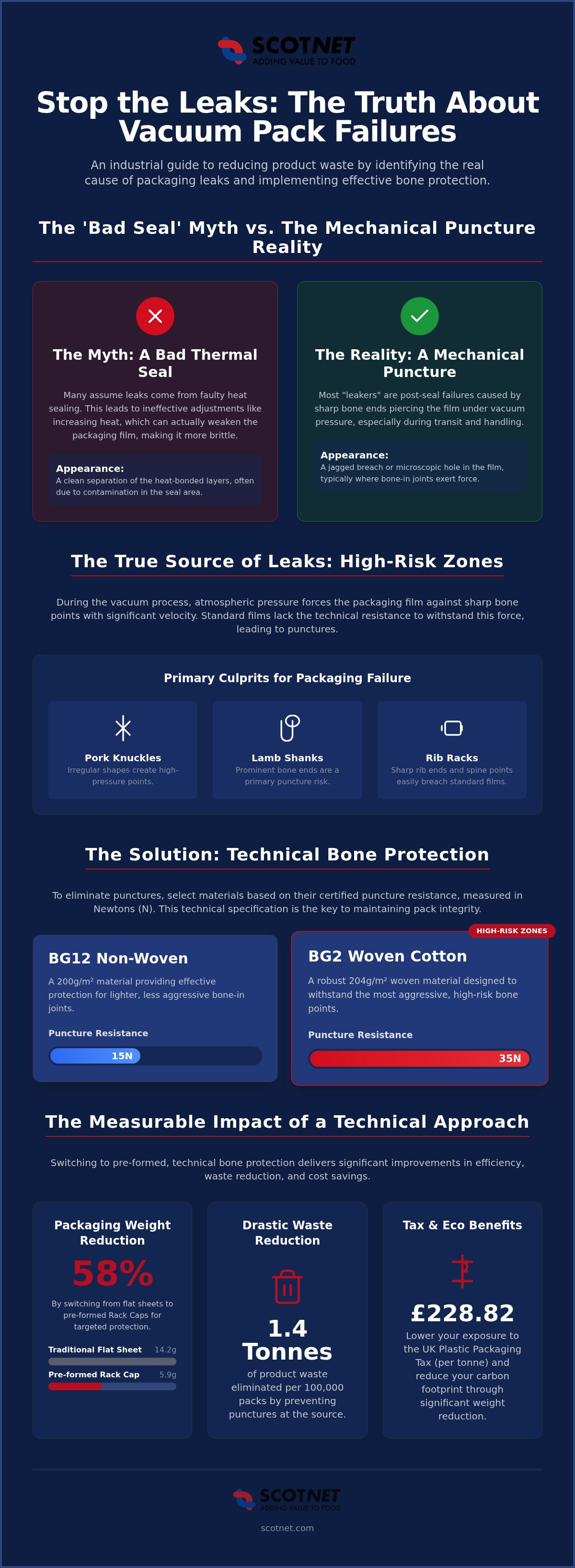 Reduce vacuum pack leakers