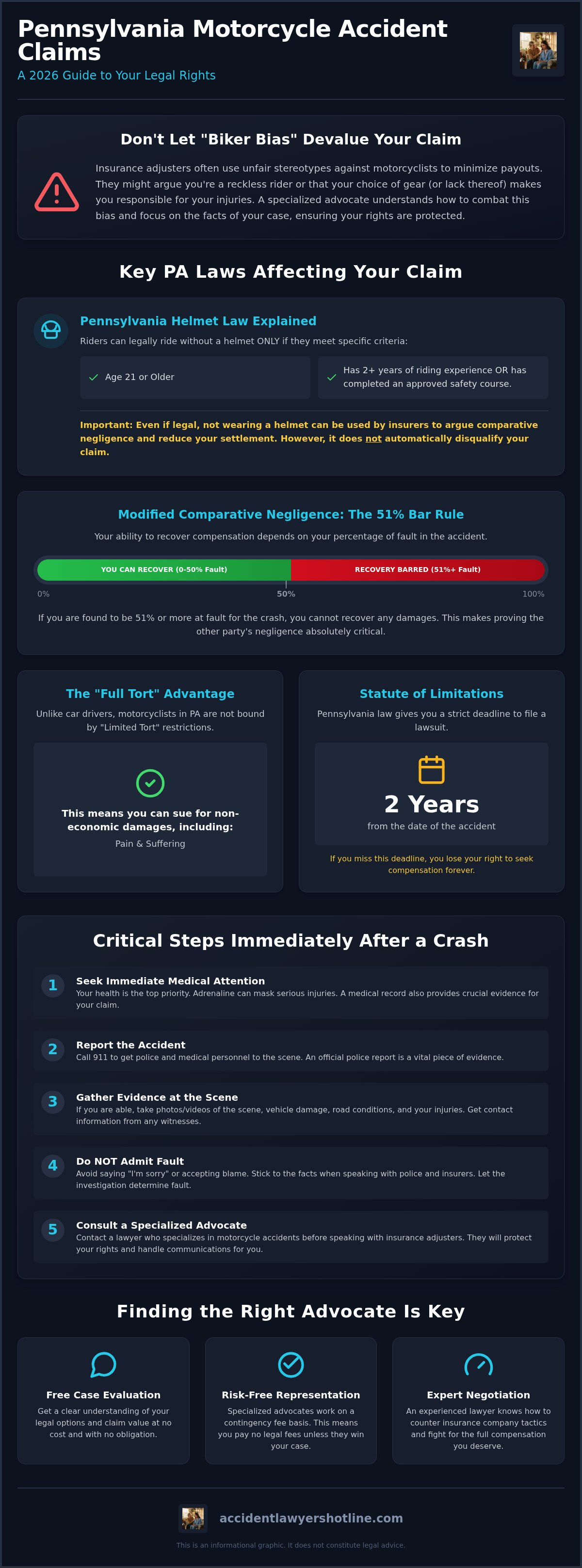 Pennsylvania Motorcycle Helmet Laws and Injury Claims: A 2026 Legal Guide