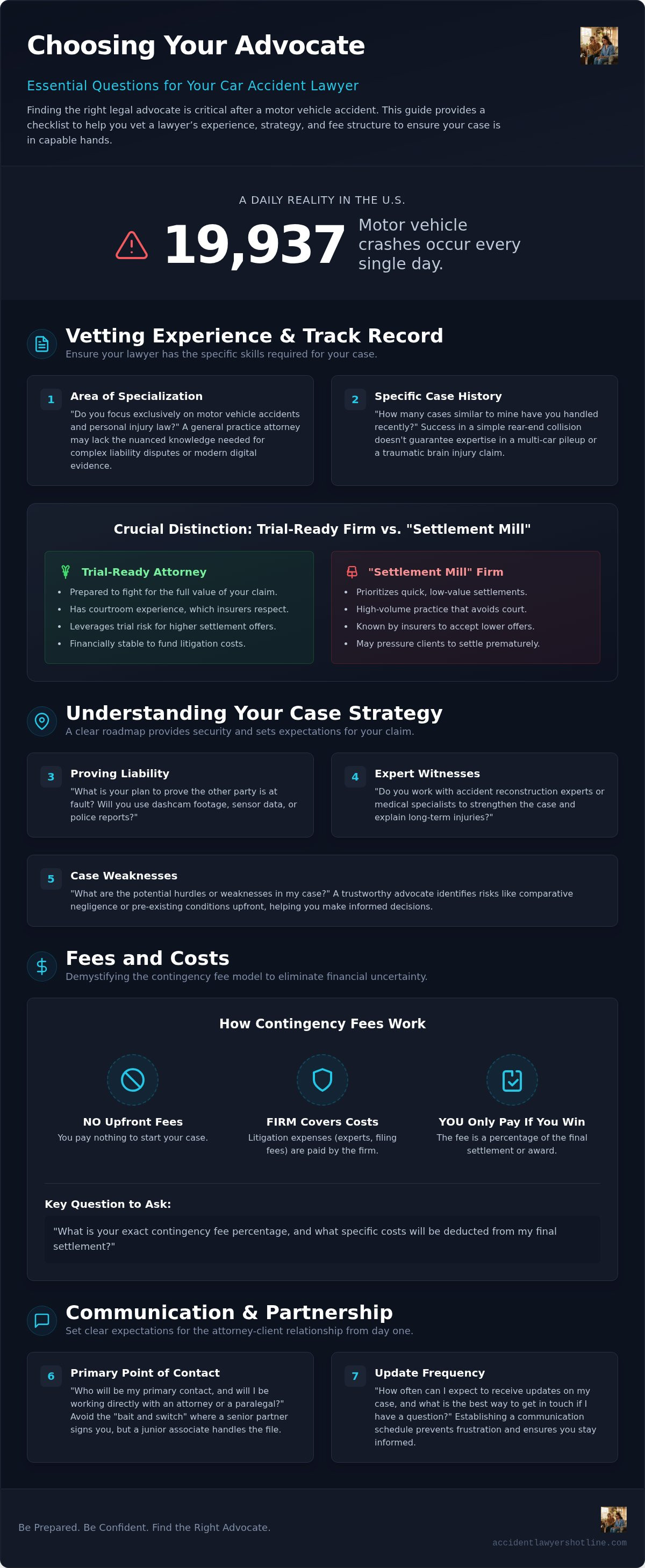 21 Critical Questions to Ask a Car Accident Lawyer Before You Hire Them