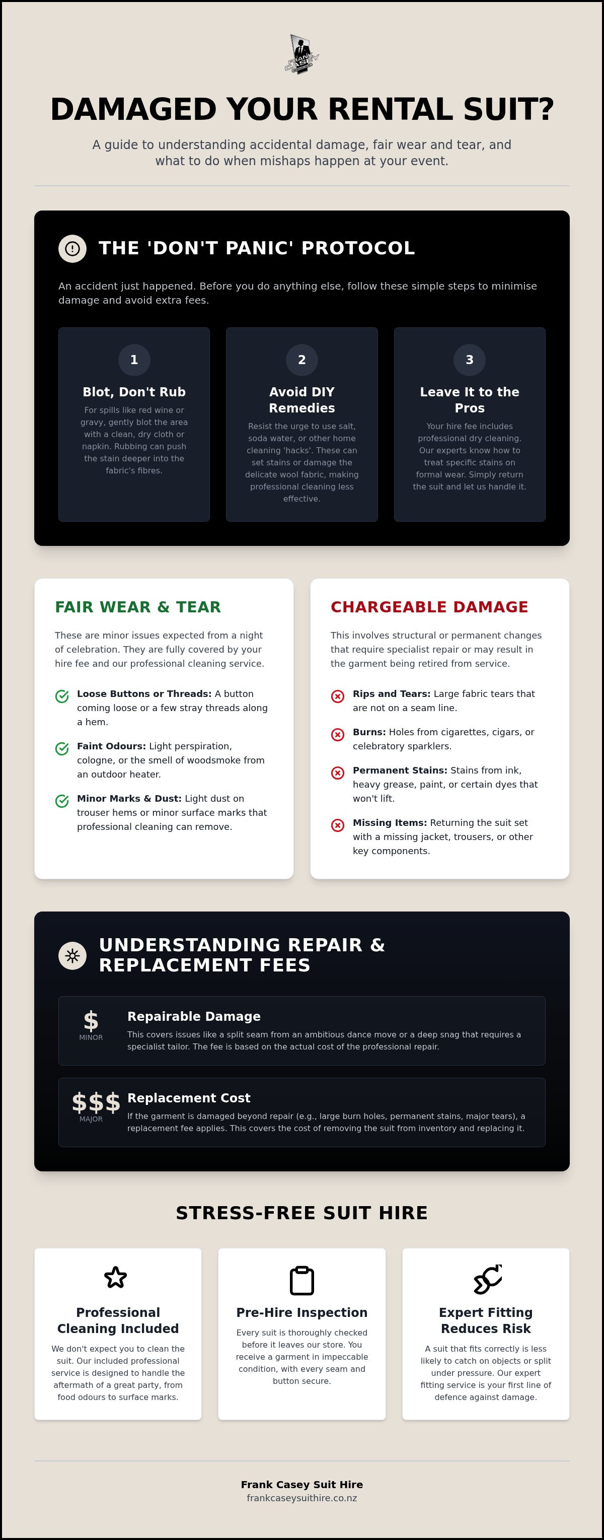 What happens if you damage a rental suit NZ