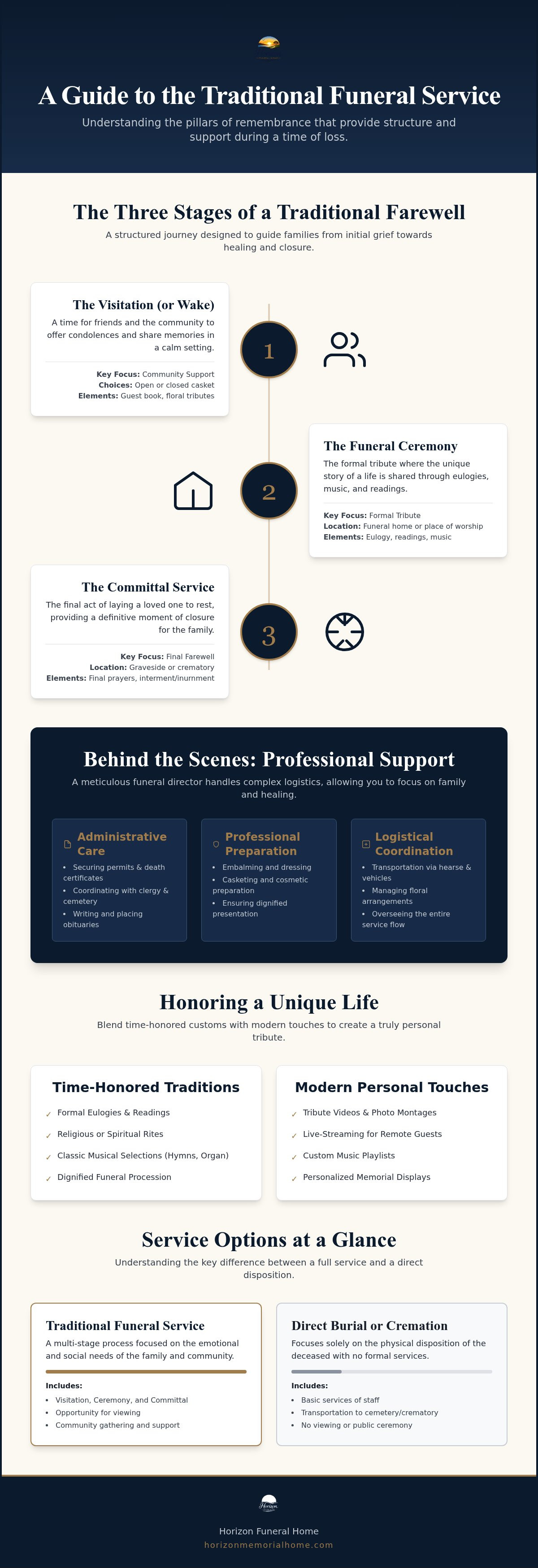 What is included in a traditional funeral service