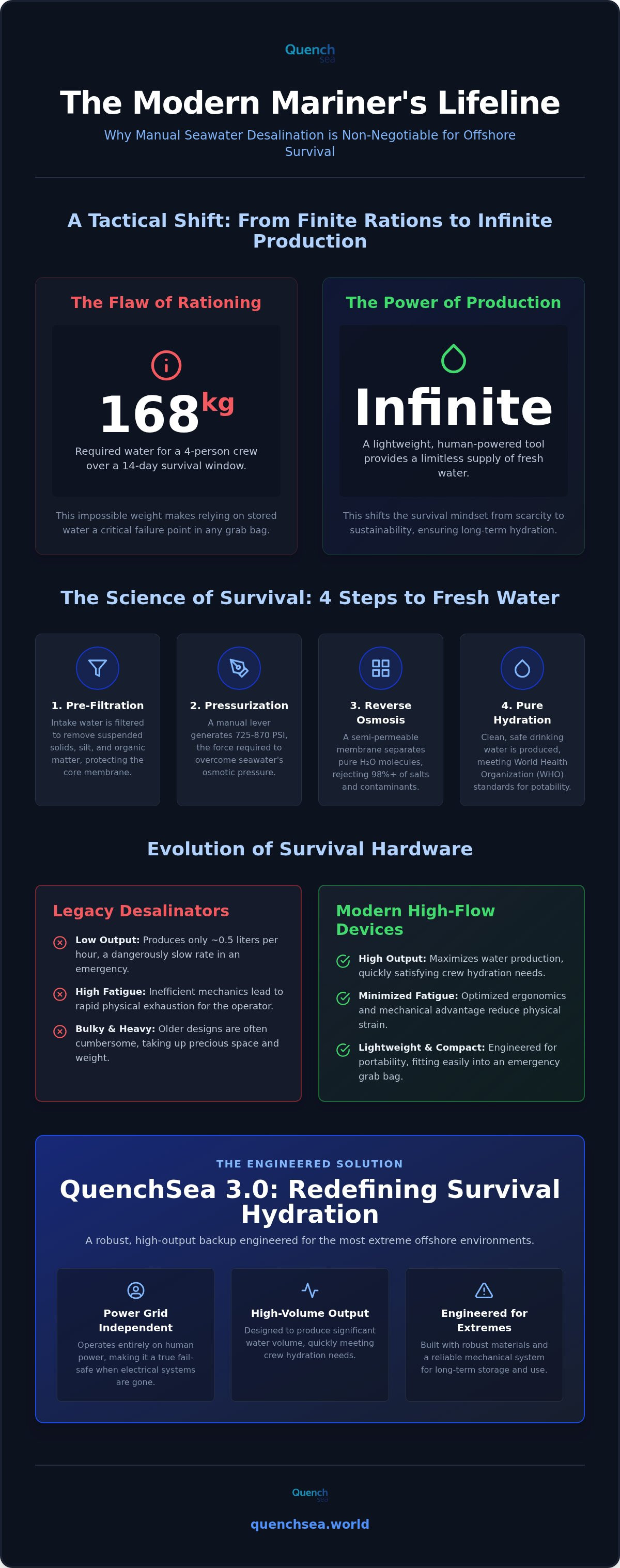 Manual seawater desalination for life rafts