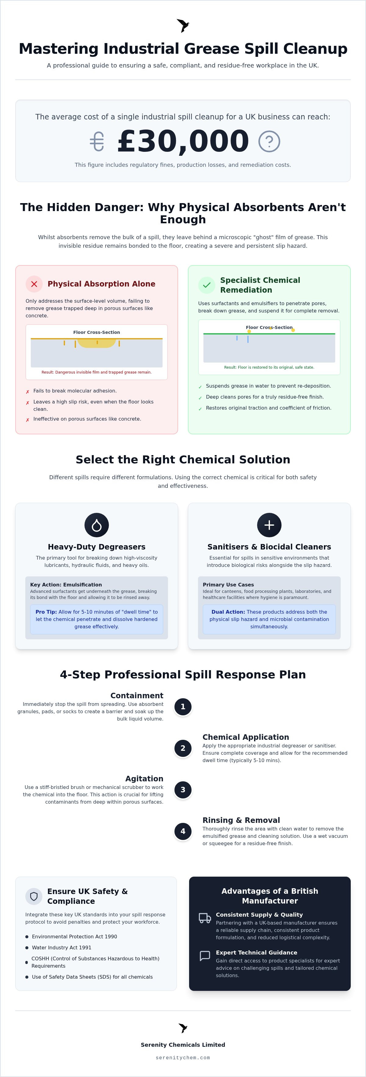 Industrial grease spill cleanup