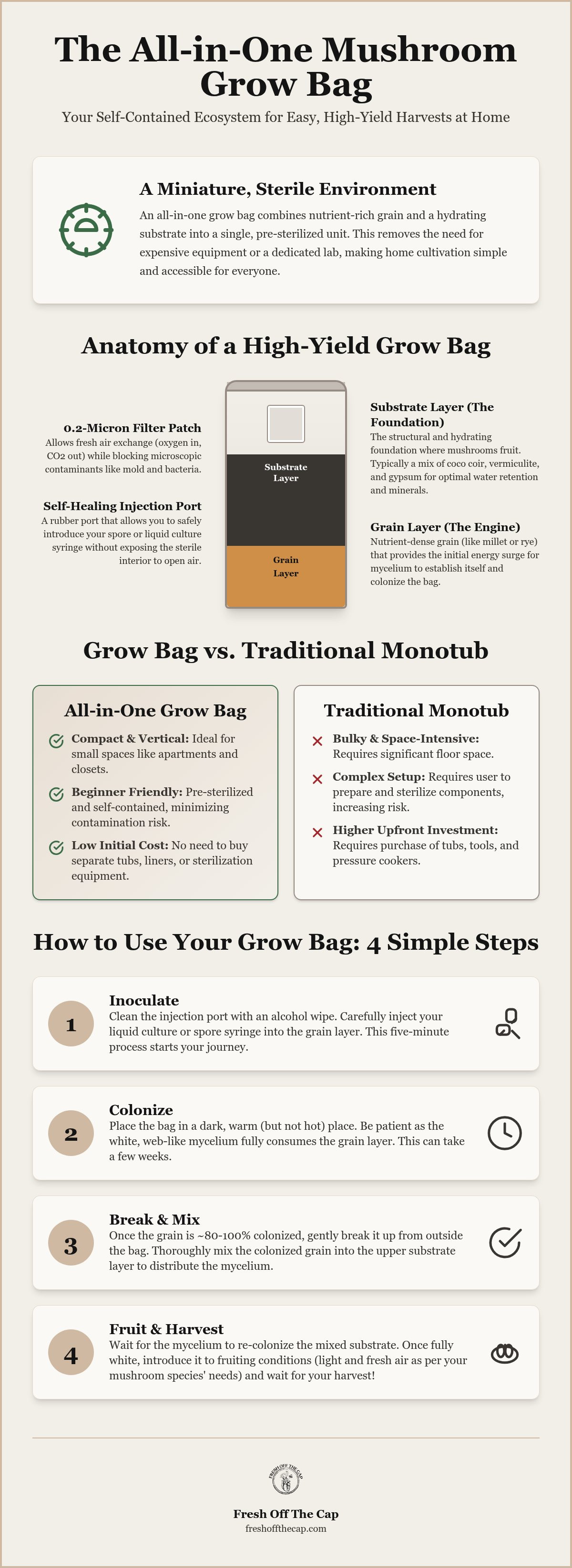 All in one mushroom grow bag