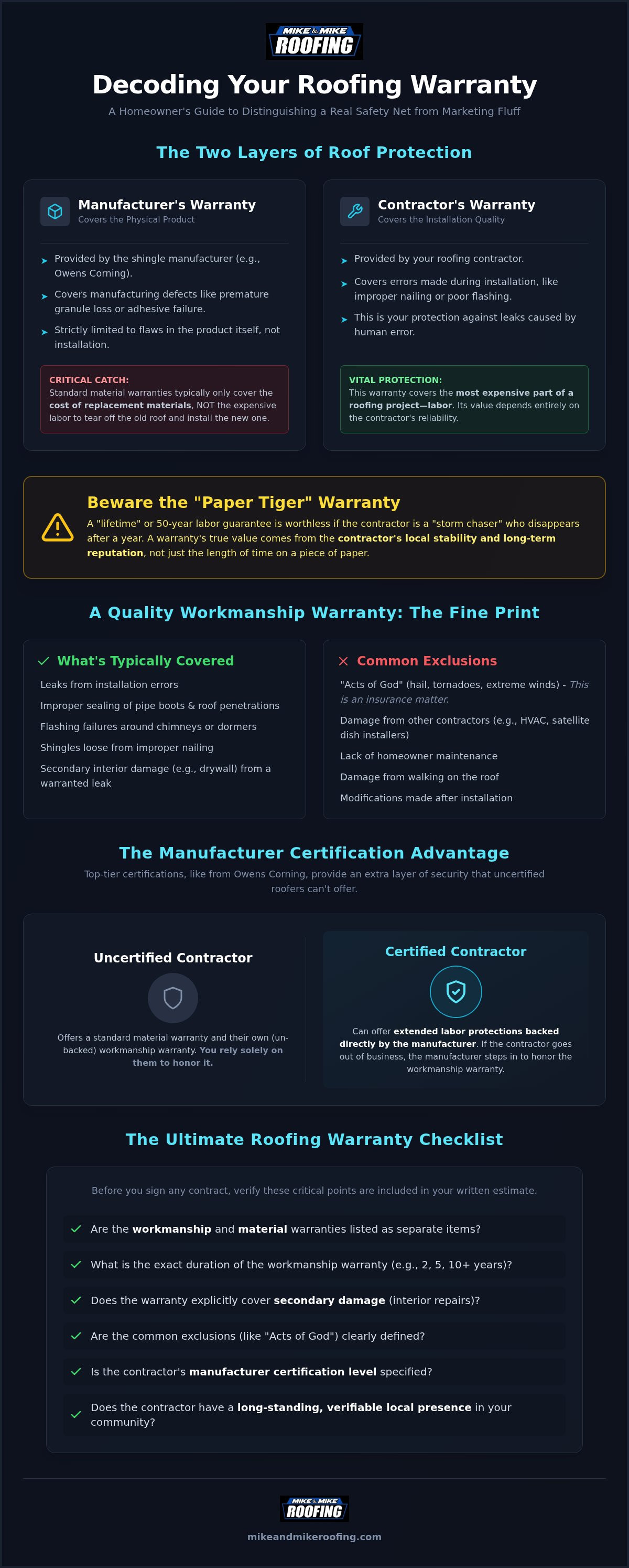 Roofing workmanship warranty