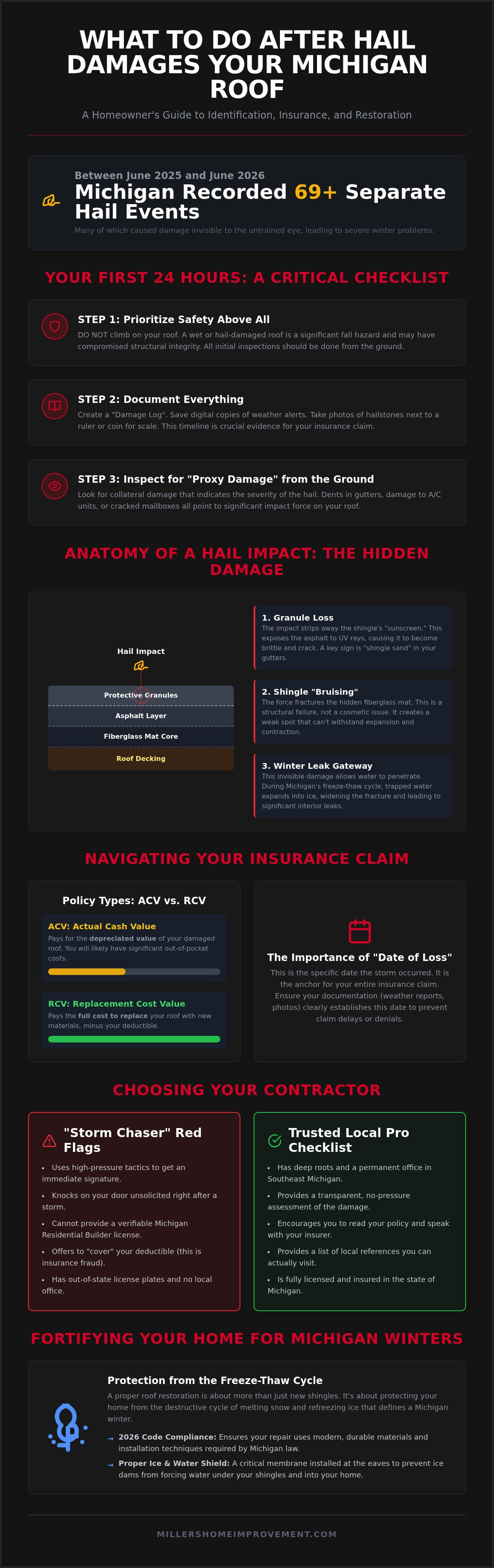 What to do after hail damage to roof Michigan
