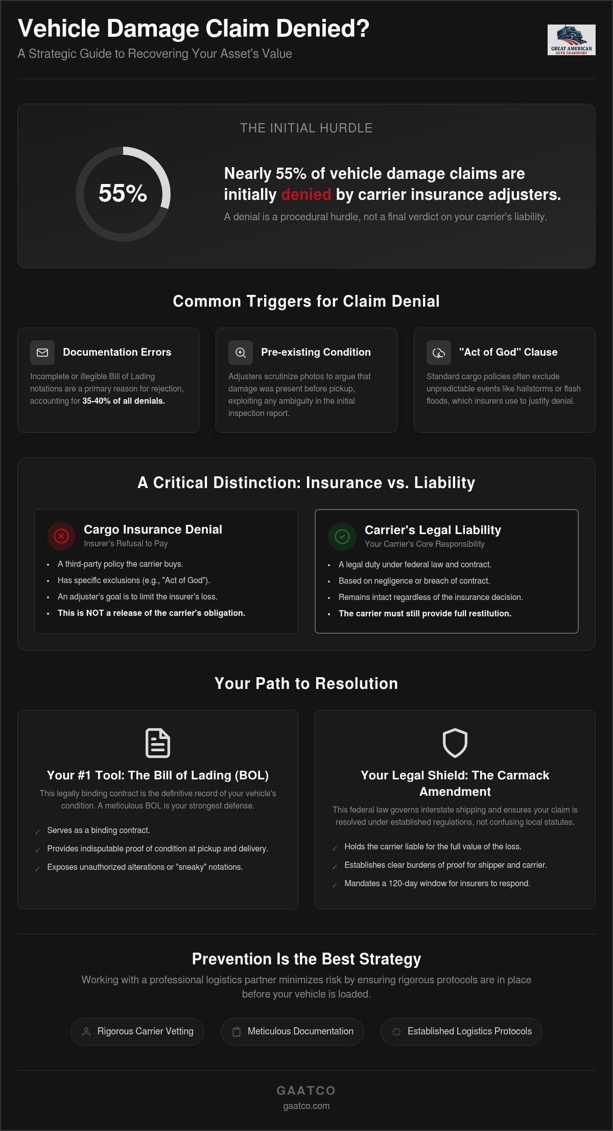What happens if a carrier's insurance denies my damage claim