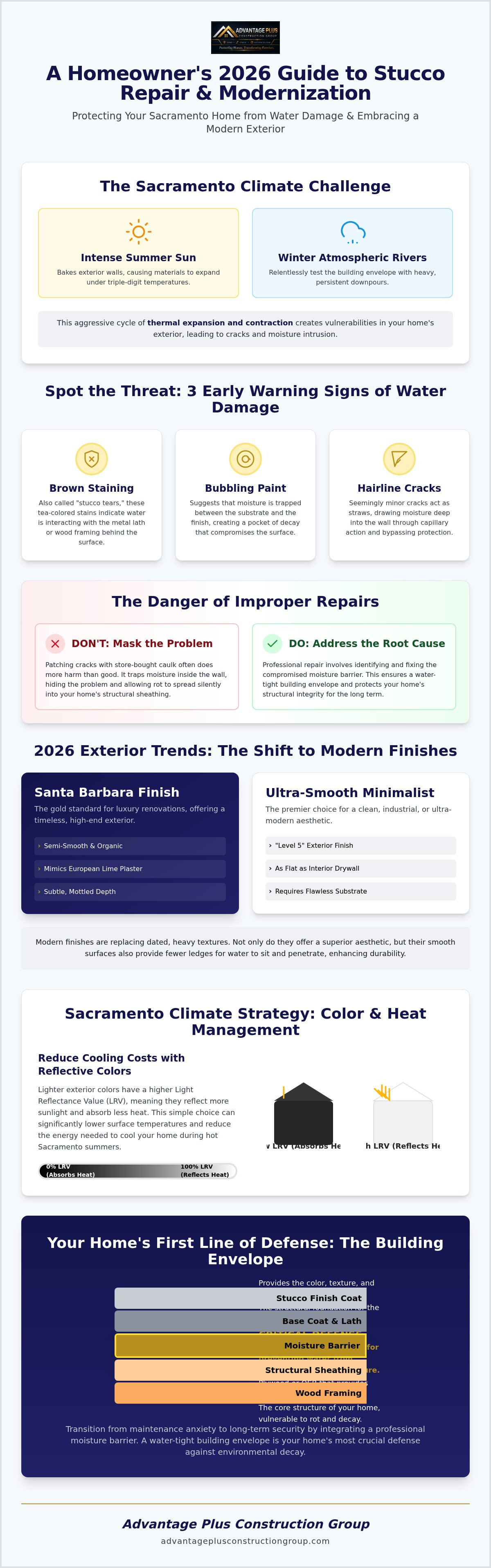 Stucco water damage repair Sacramento