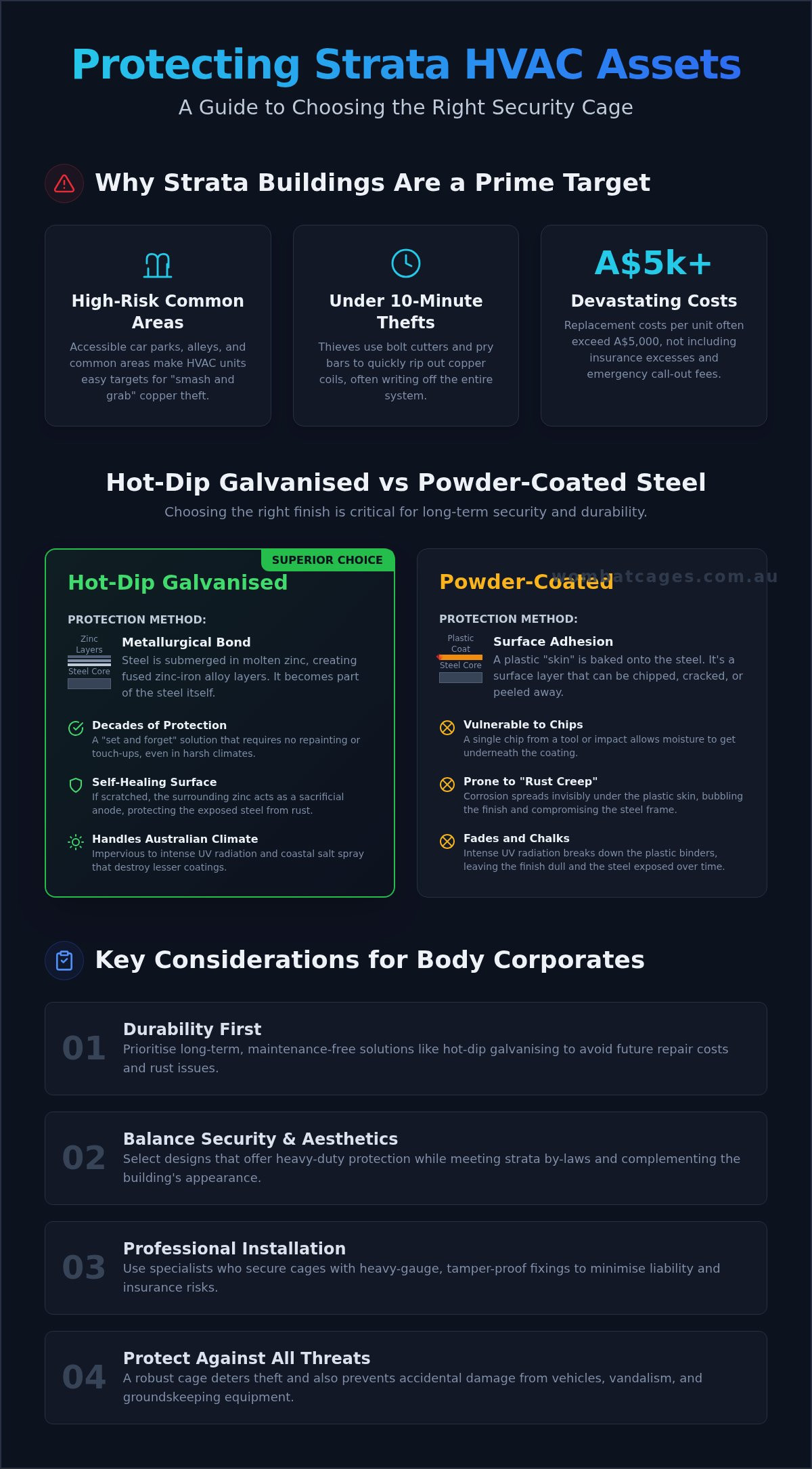 Hot dip galvanised vs powder coated ac cage