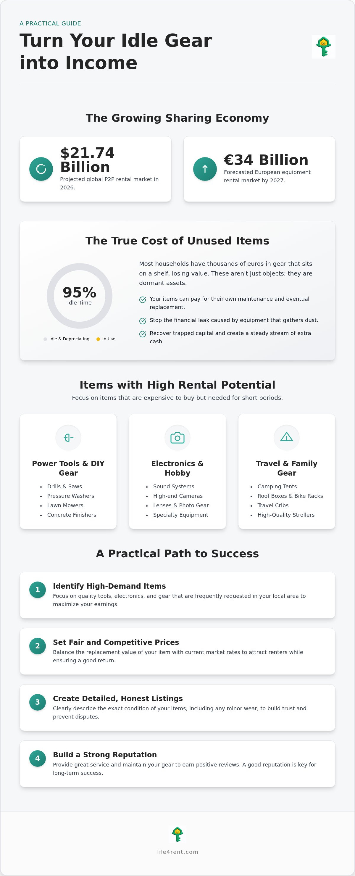 소유물로 수익 창출: P2P 대여 가이드 (2026) — infographic