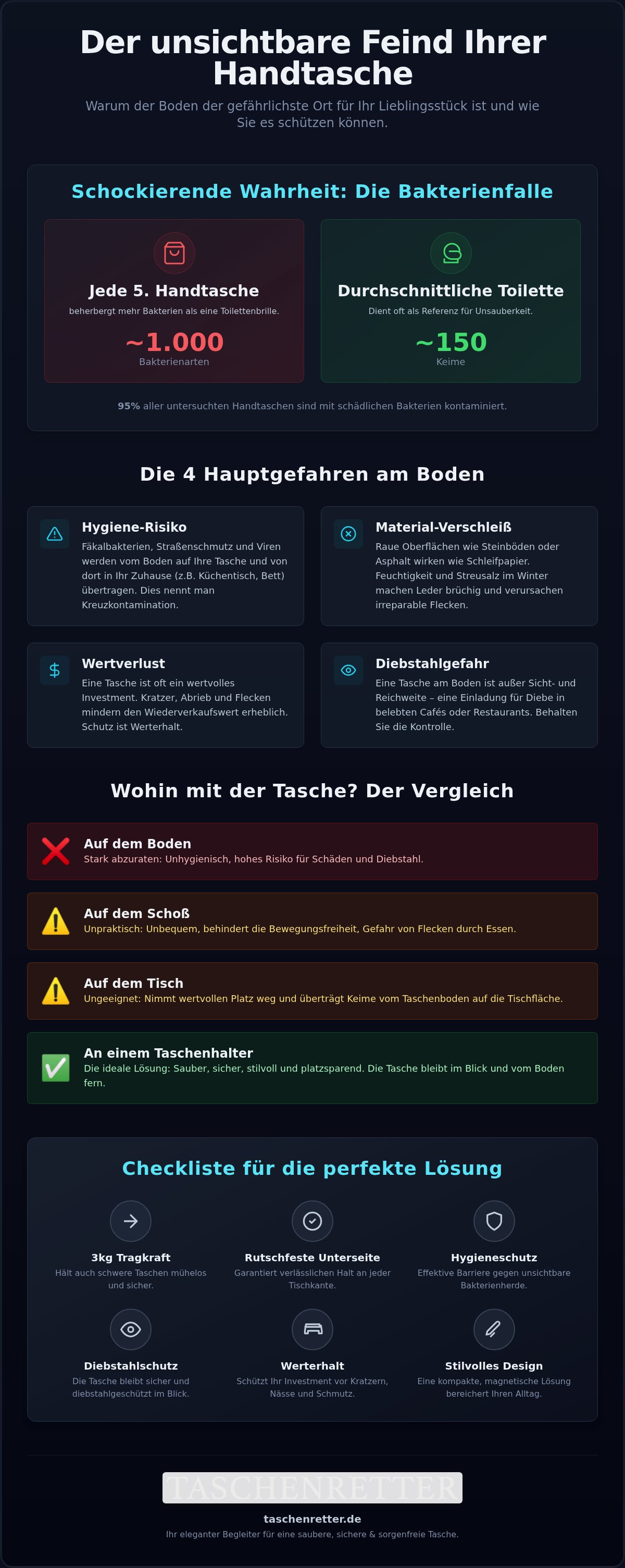 Handtasche vom Boden fernhalten