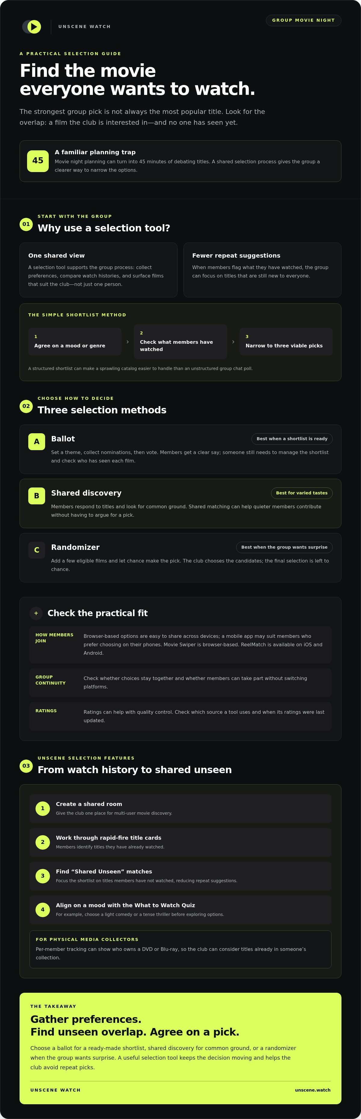 Movie club selection tool