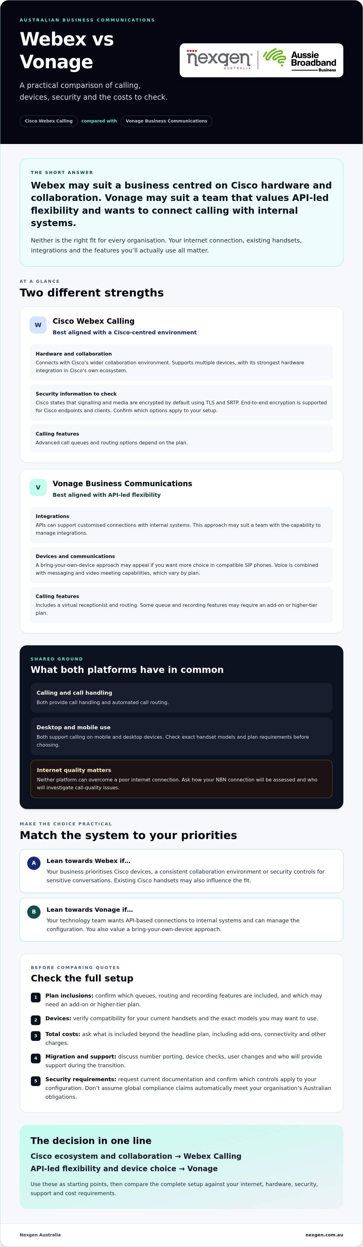 Cisco webex calling vs vonage business communications