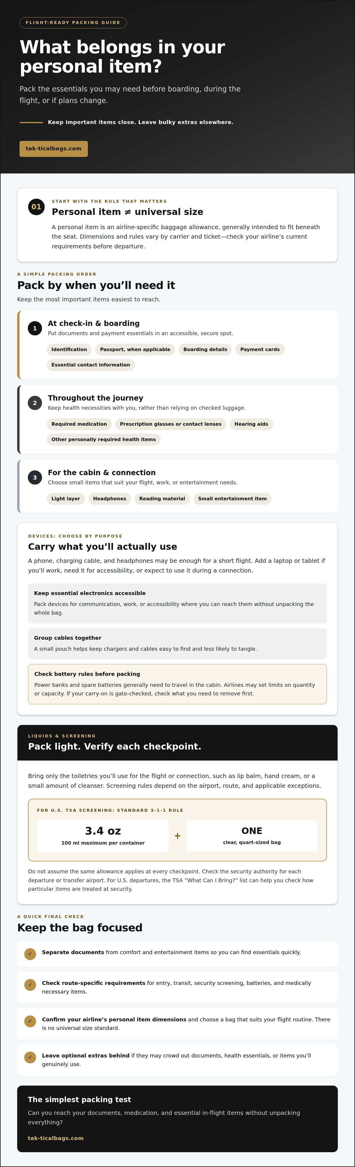 What to put in a personal item bag for a flight