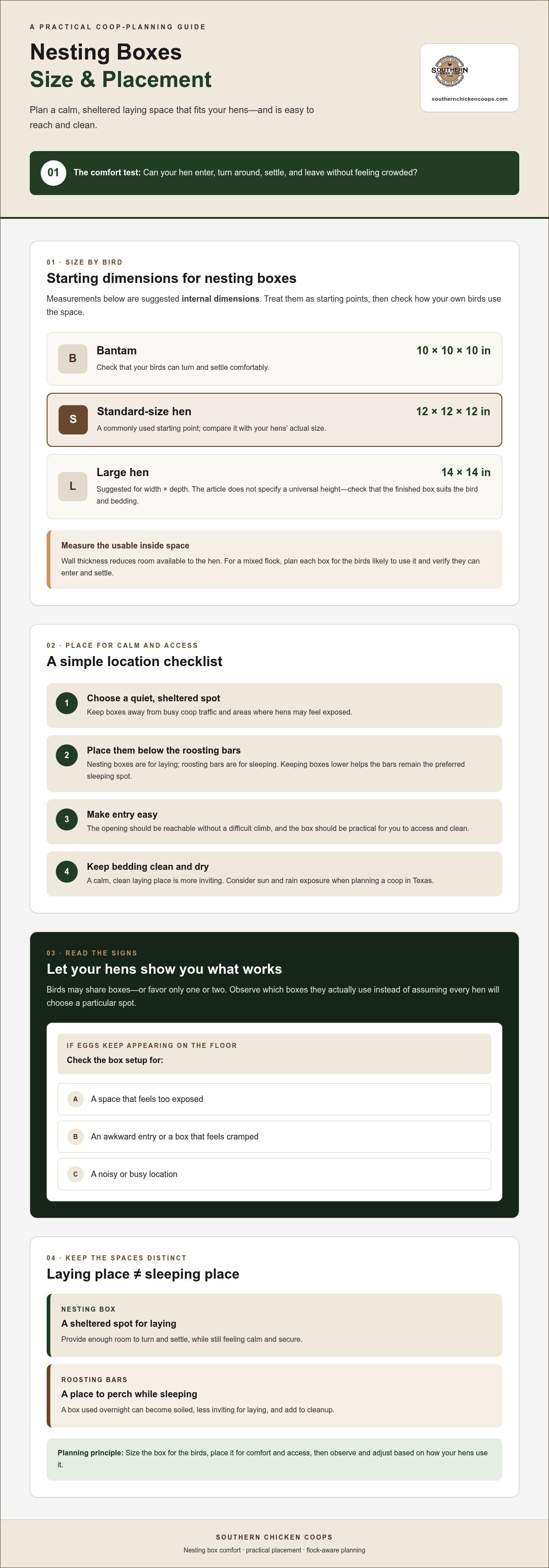 Nesting box size and placement guide