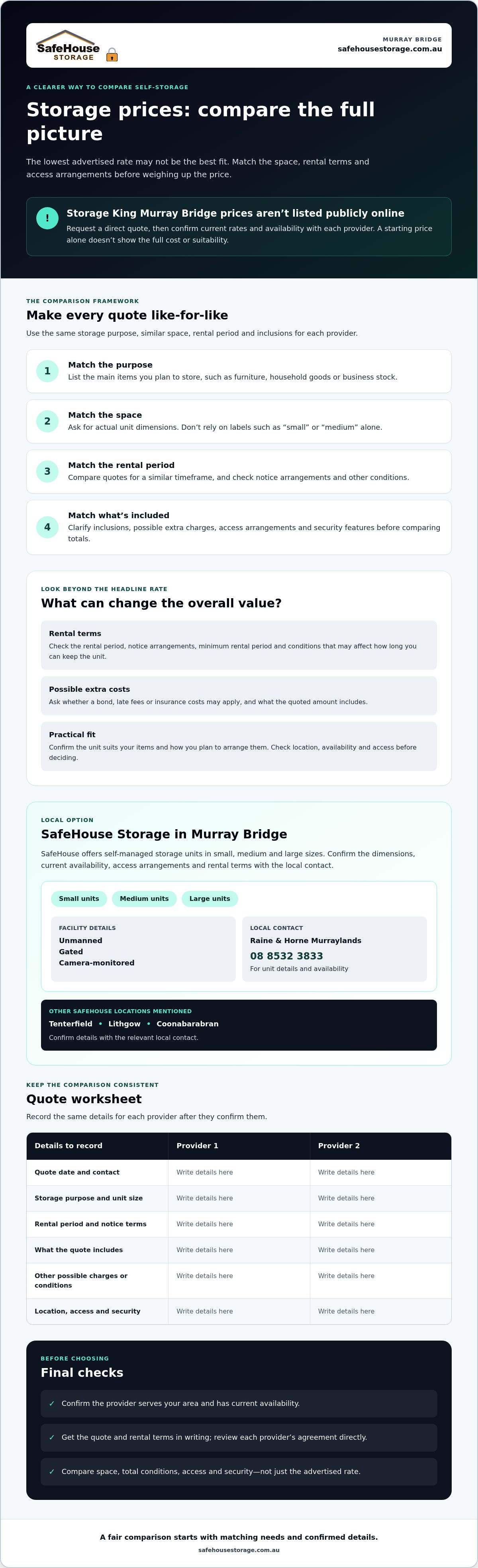 Storage King price comparison Murray Bridge