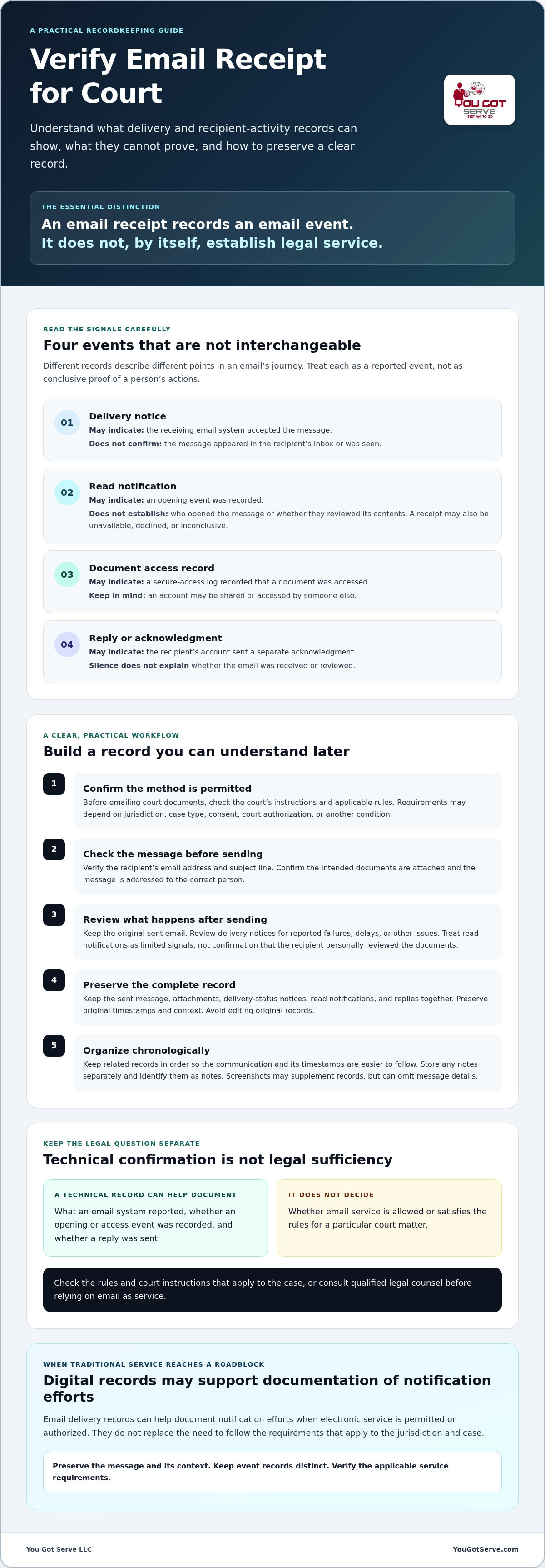 Verify email receipt for court
