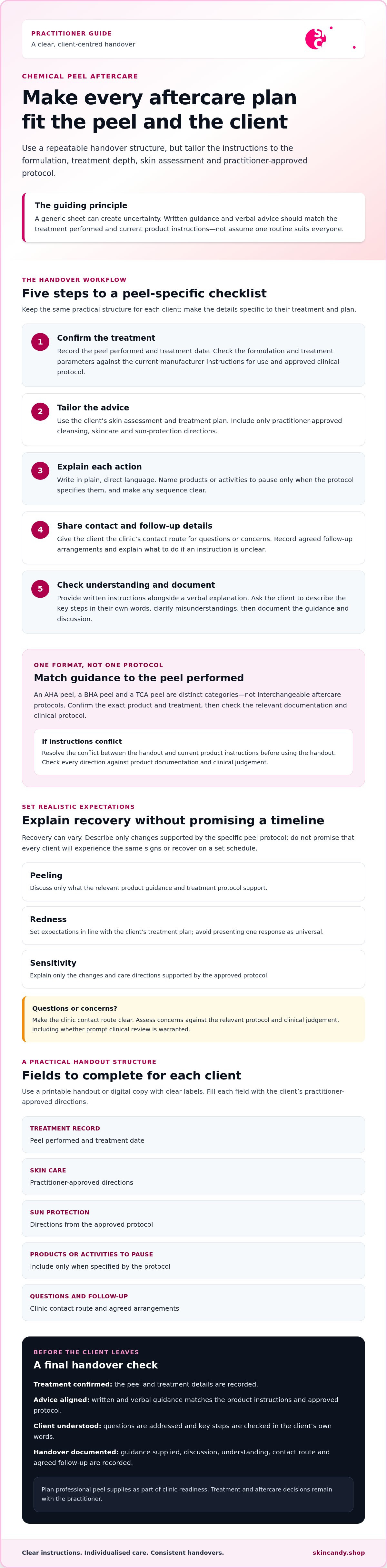 Client aftercare instructions for chemical peels