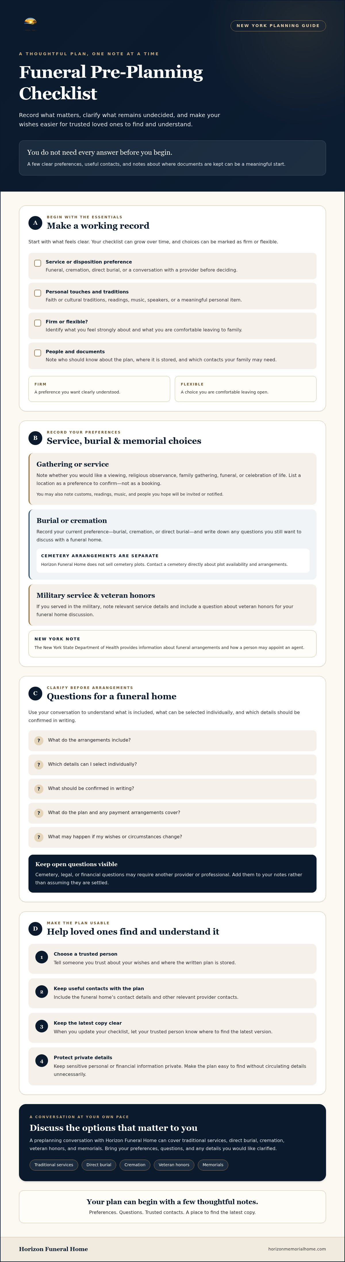 Funeral pre-planning checklist New York