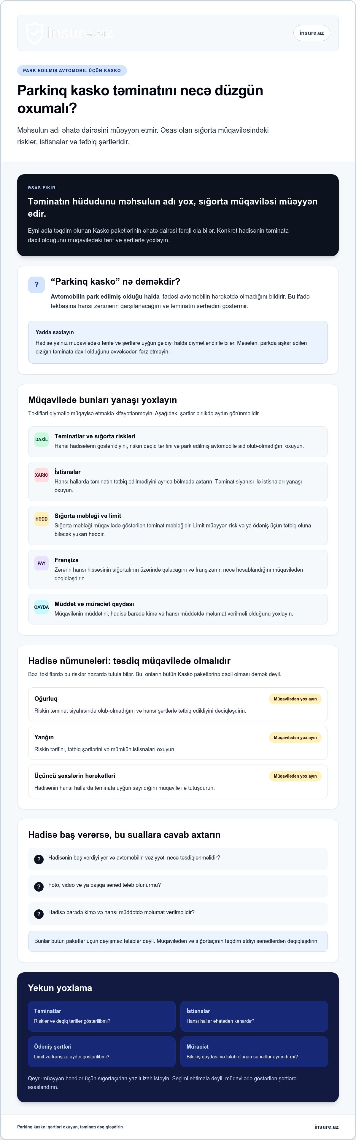 Parkinq kasko sığorta təminatları
