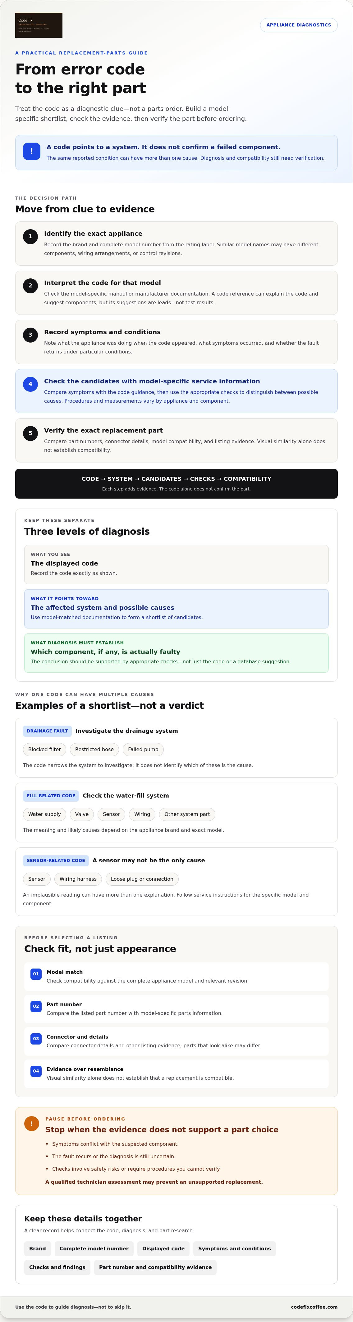 Appliance error code replacement parts guide