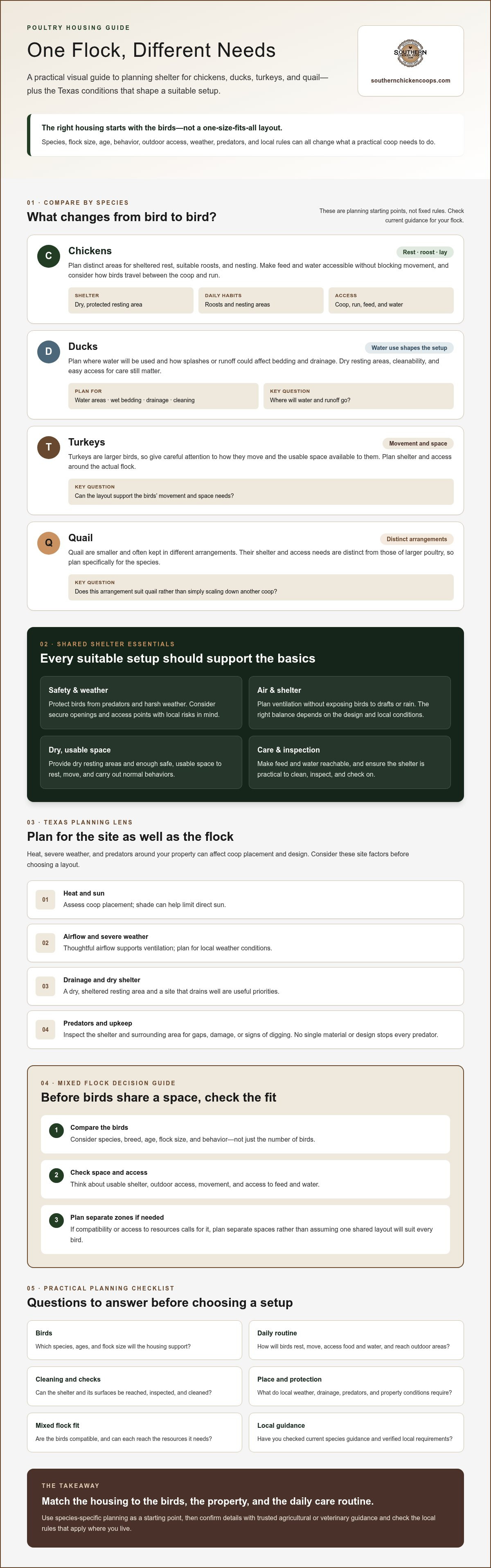 Coop requirements for different poultry types
