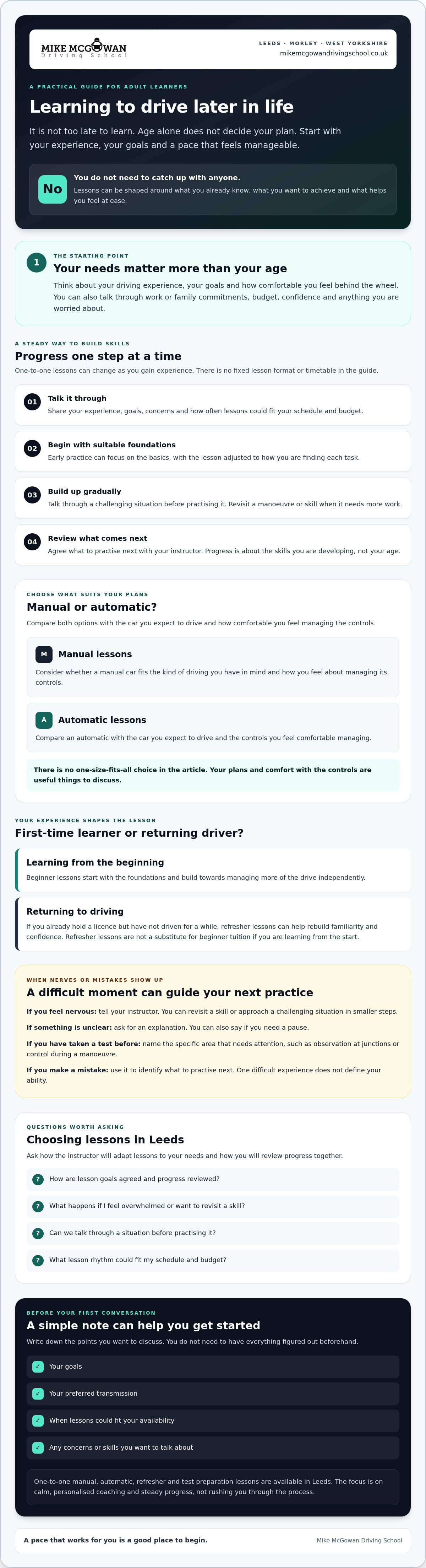 Driving lessons for older learners leeds