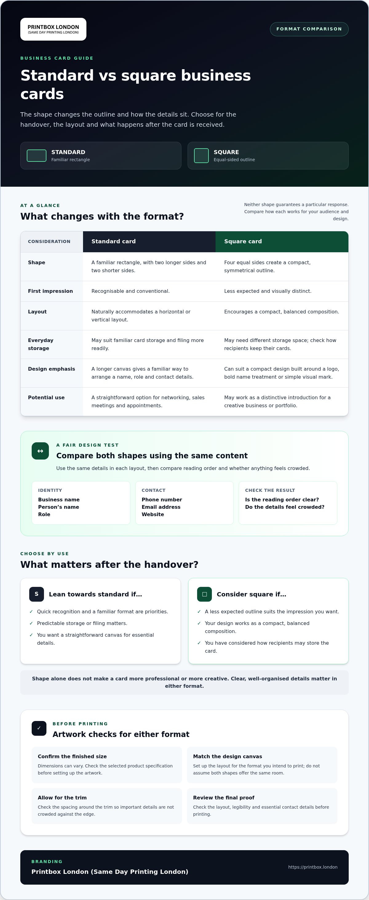 Standard vs square business cards