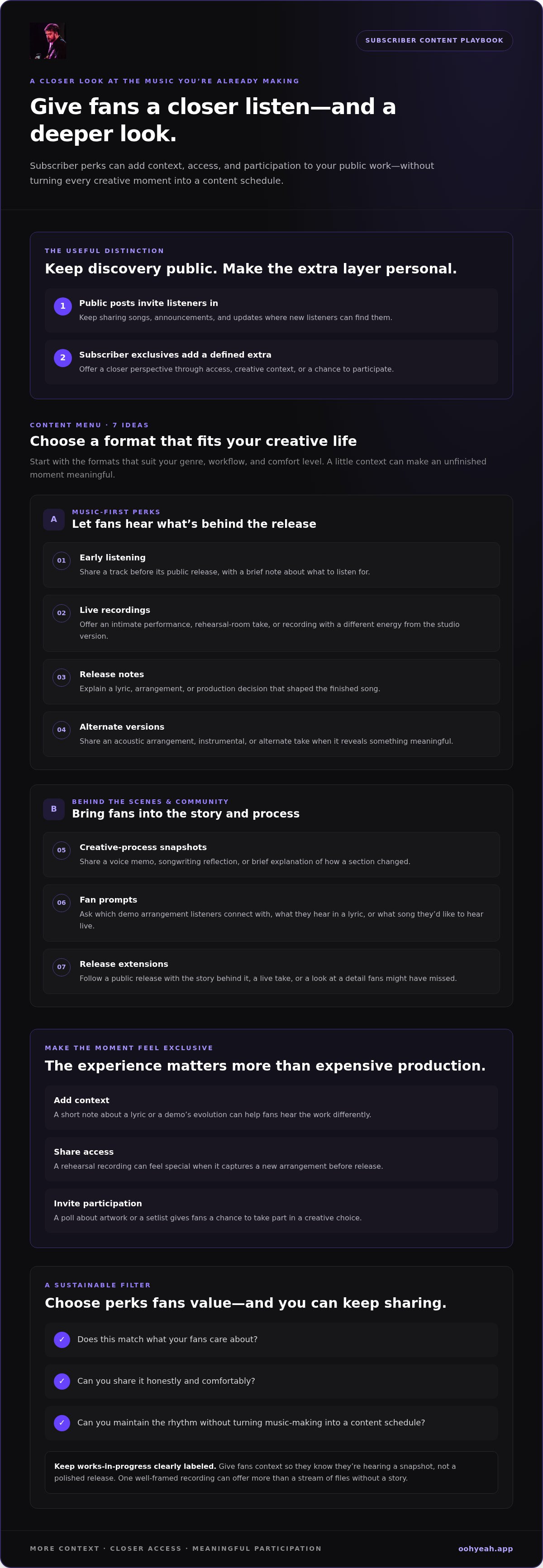 Exclusive content ideas for music fan subscriptions