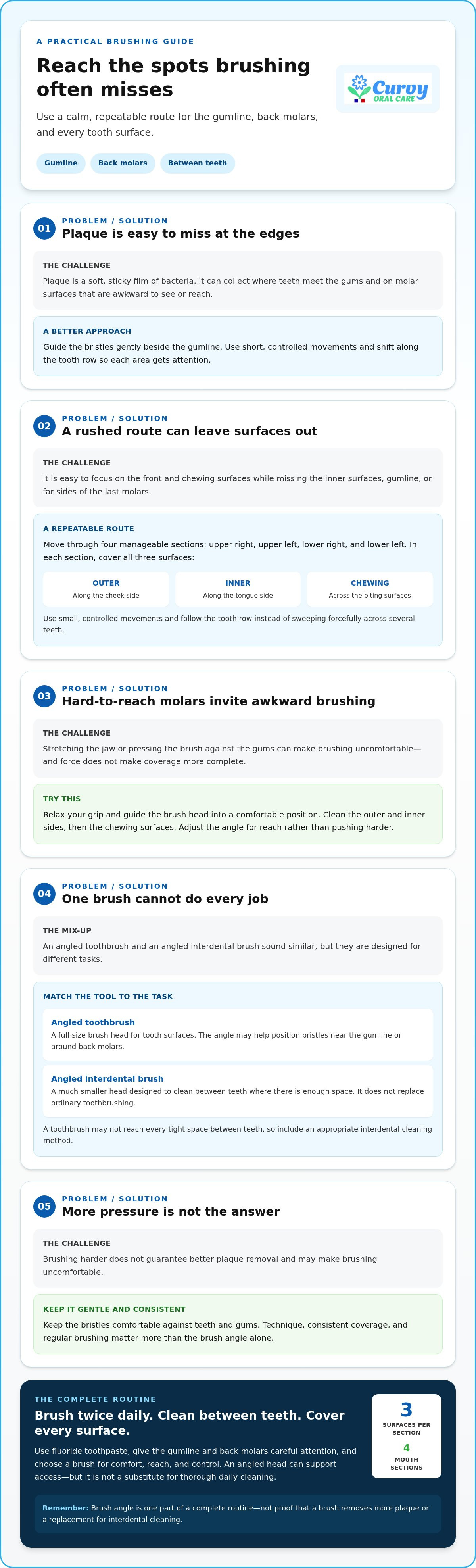 Angled toothbrush for plaque removal