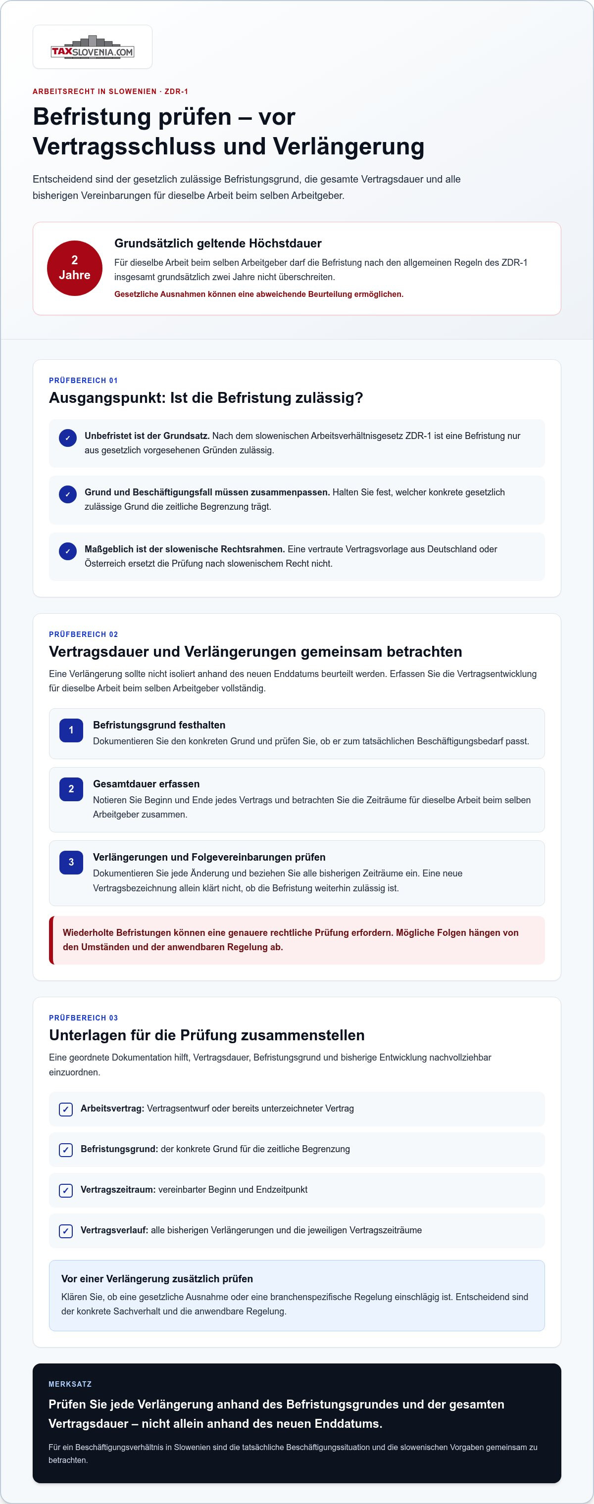 Arbeitsvertrag Slowenien Befristung Höchstdauer Beratung für Geschäftsführer aus Frankfurt