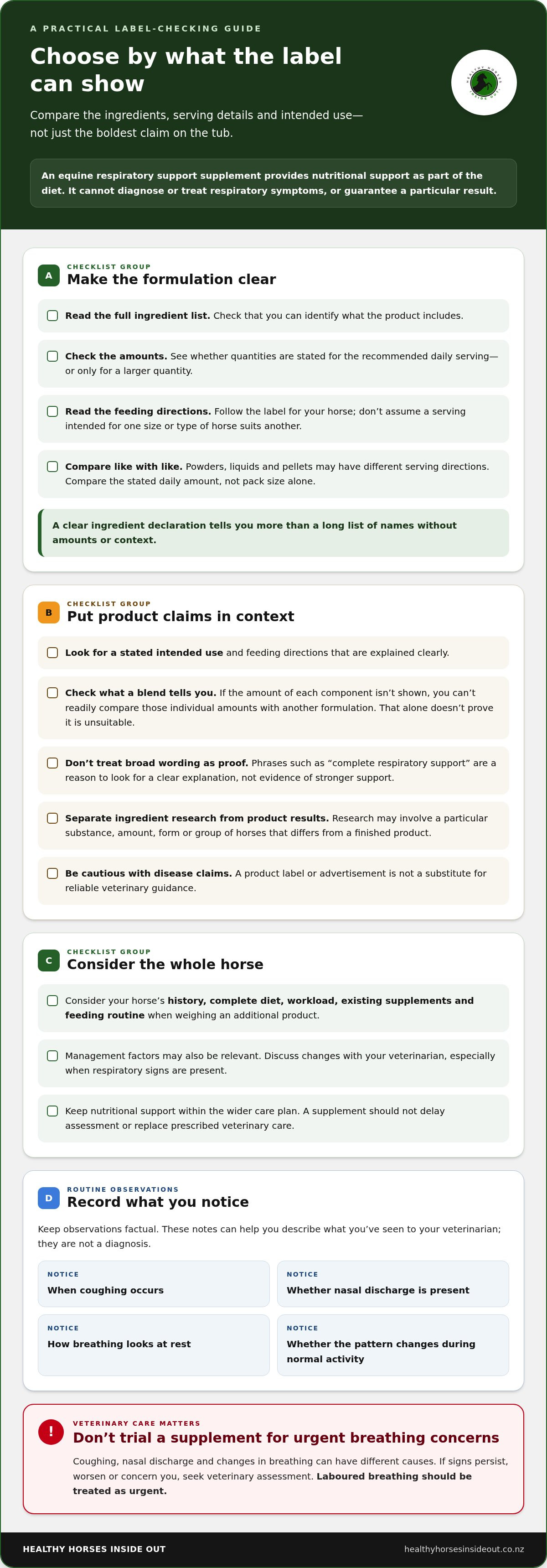 Equine respiratory support supplement