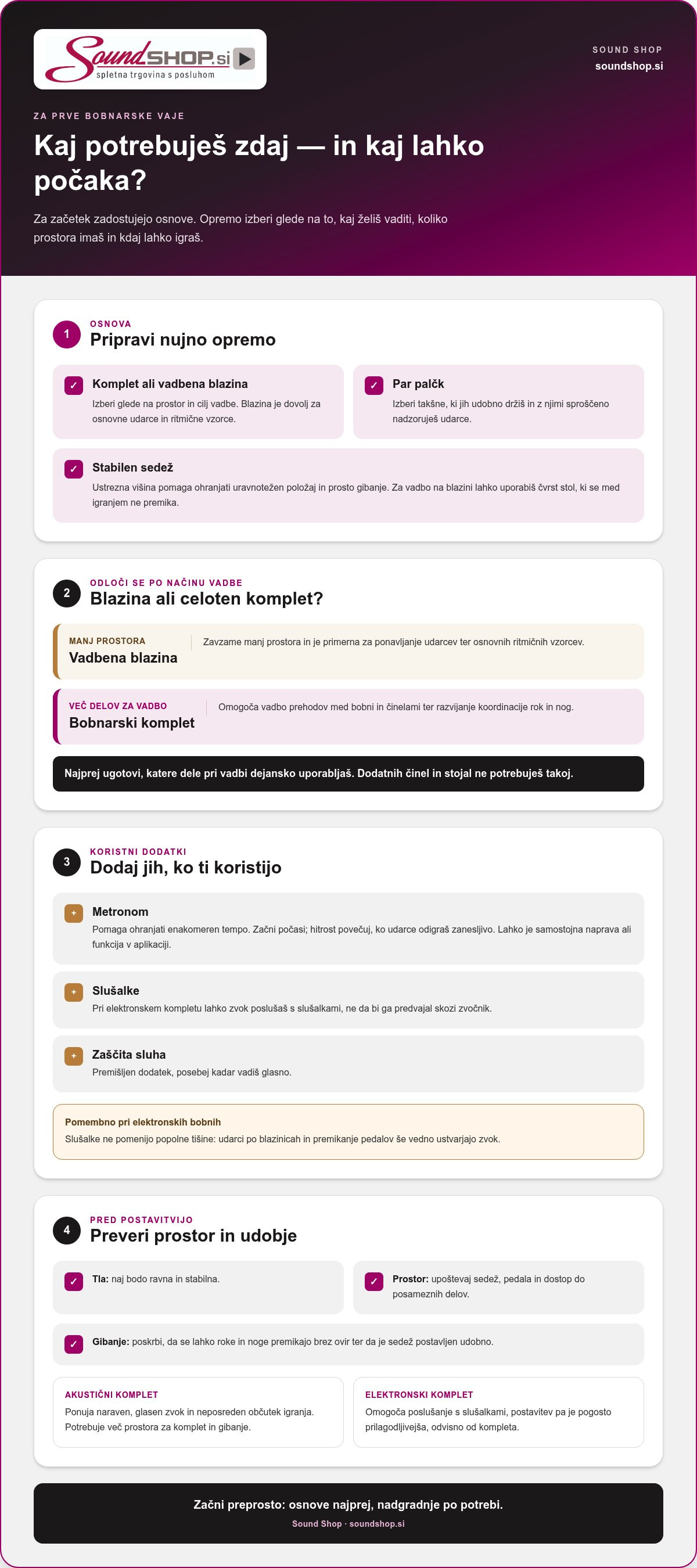 Kaj potrebujem za igranje bobnov