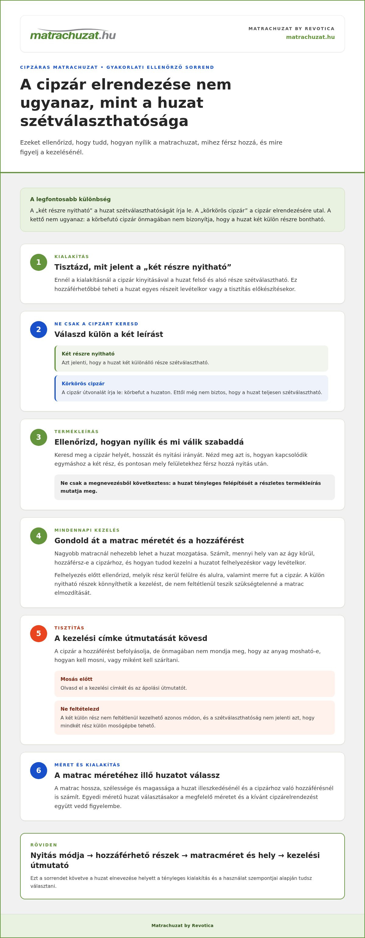 Két külön részre cipzározható matrachuzat