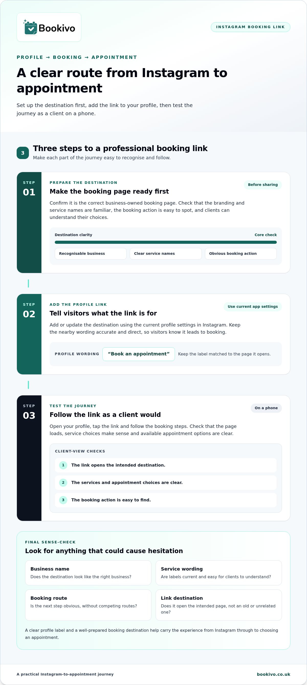 Instagram booking link guide for beauty businesses infographic